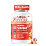 SmartyPants Kids Multivitamin Gummies - Improved Formula: Omega 3 (DHA/EPA), Vitamins D3, C, B12, B6, Vitamin A, K & Zinc, Gluten Free, Three Fruit Flavors, 60 Count (30 Day Supply)