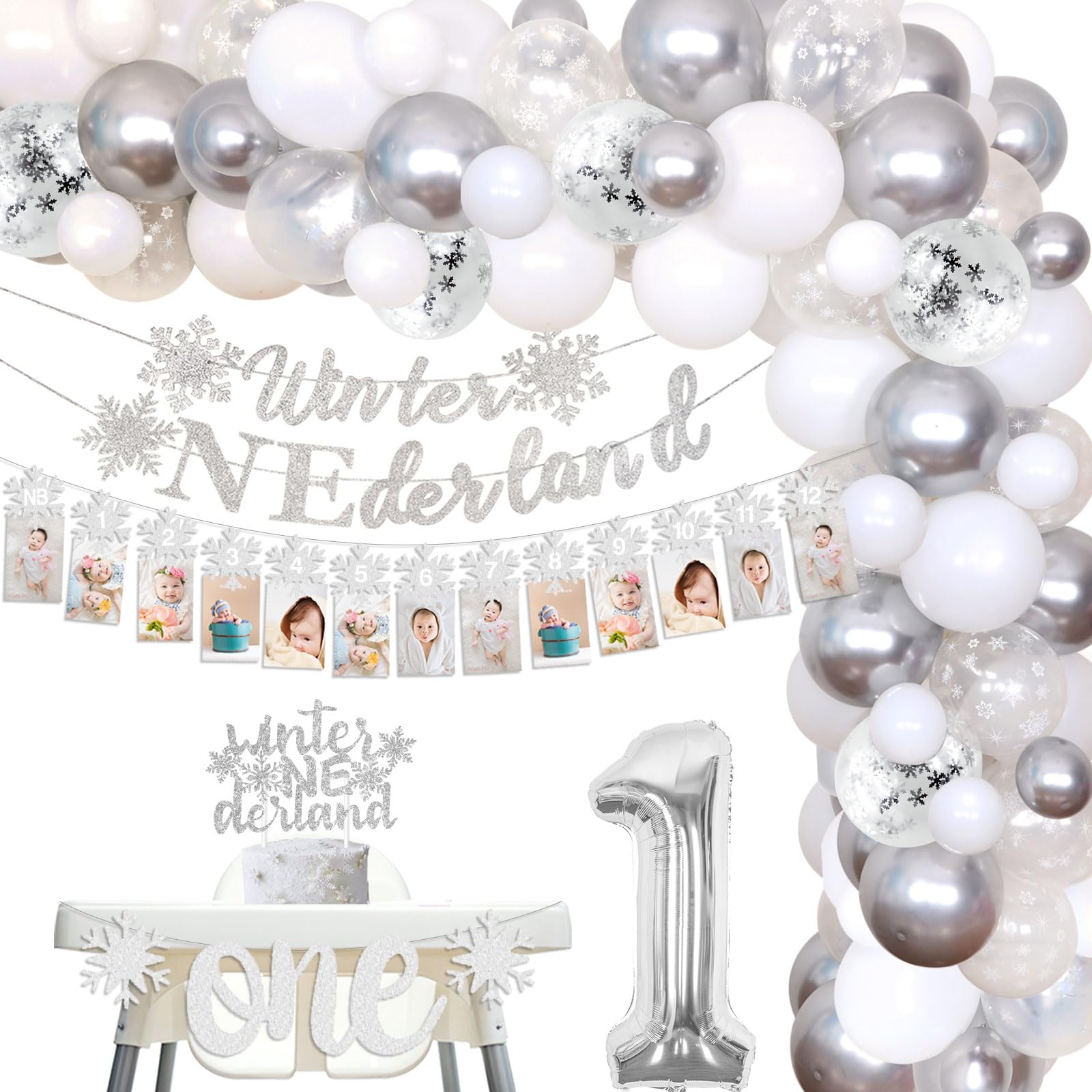 Schneeflocken-Hochstuhl-Banner Zum 1. Geburtstag – Winter Onederland Dekoration, Silberfarben, 2 M Band
