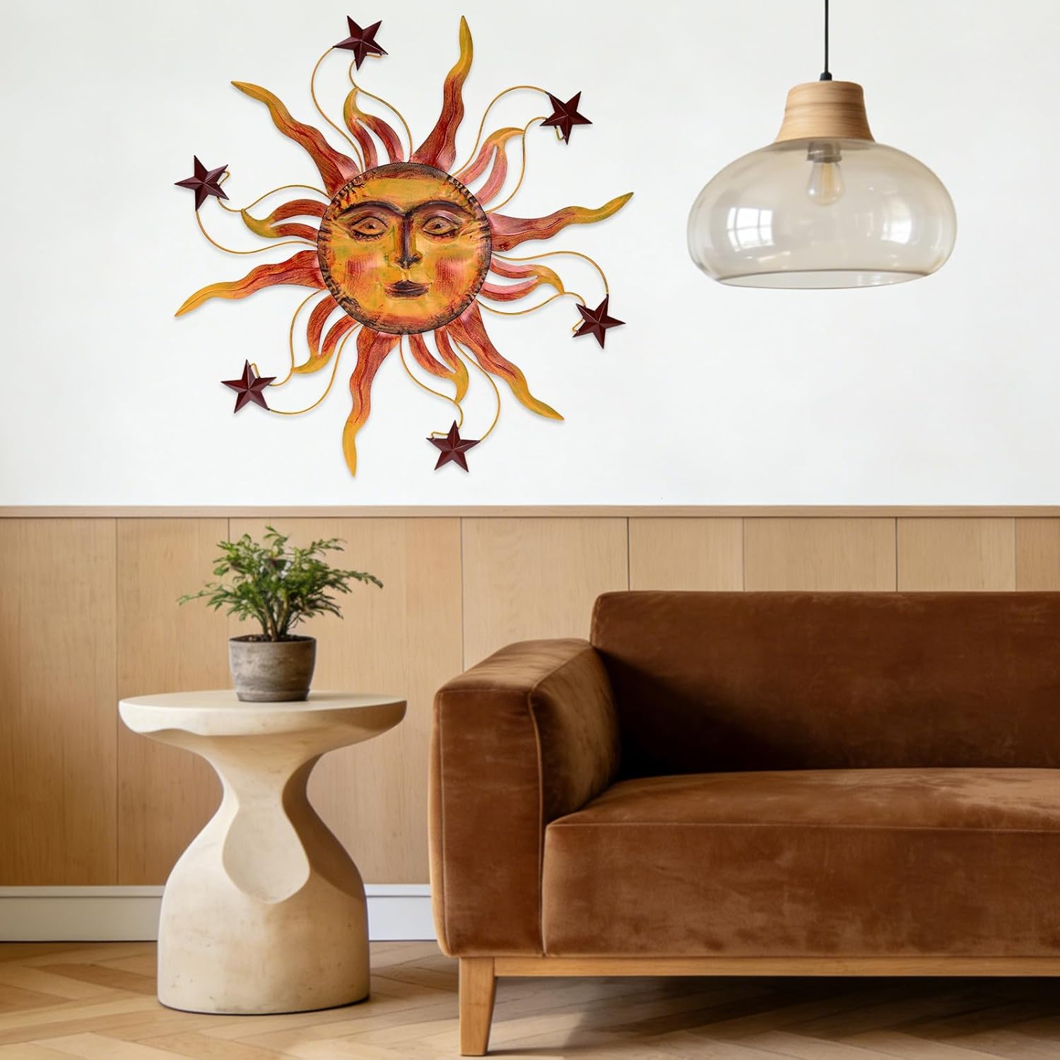 Metal Wall Art Decor Outdoor 30 inch Sun Wall Hanging Decoration for Graden 3D Sun Face Metal Wall for Living Room Garden Yard Patio(Star)