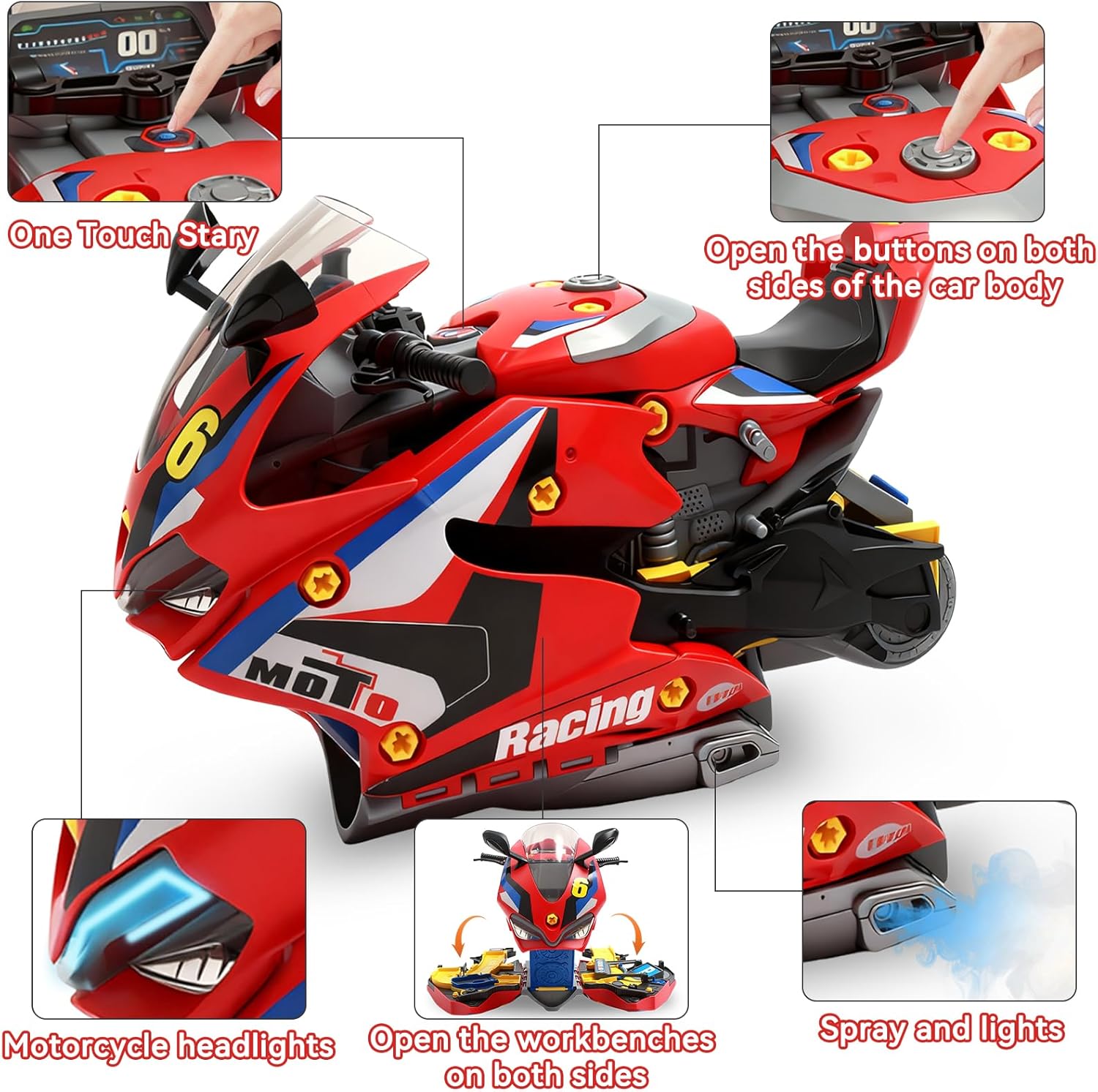 Take Apart Motorcycle Toys Kit, Motorcycle Model Toys for Kids Mechanic,Motorcycles Toy with Light, Sound & Spray for Toddlers 3+ Kids,Interactive Toy Engine Building Kit, Yellow