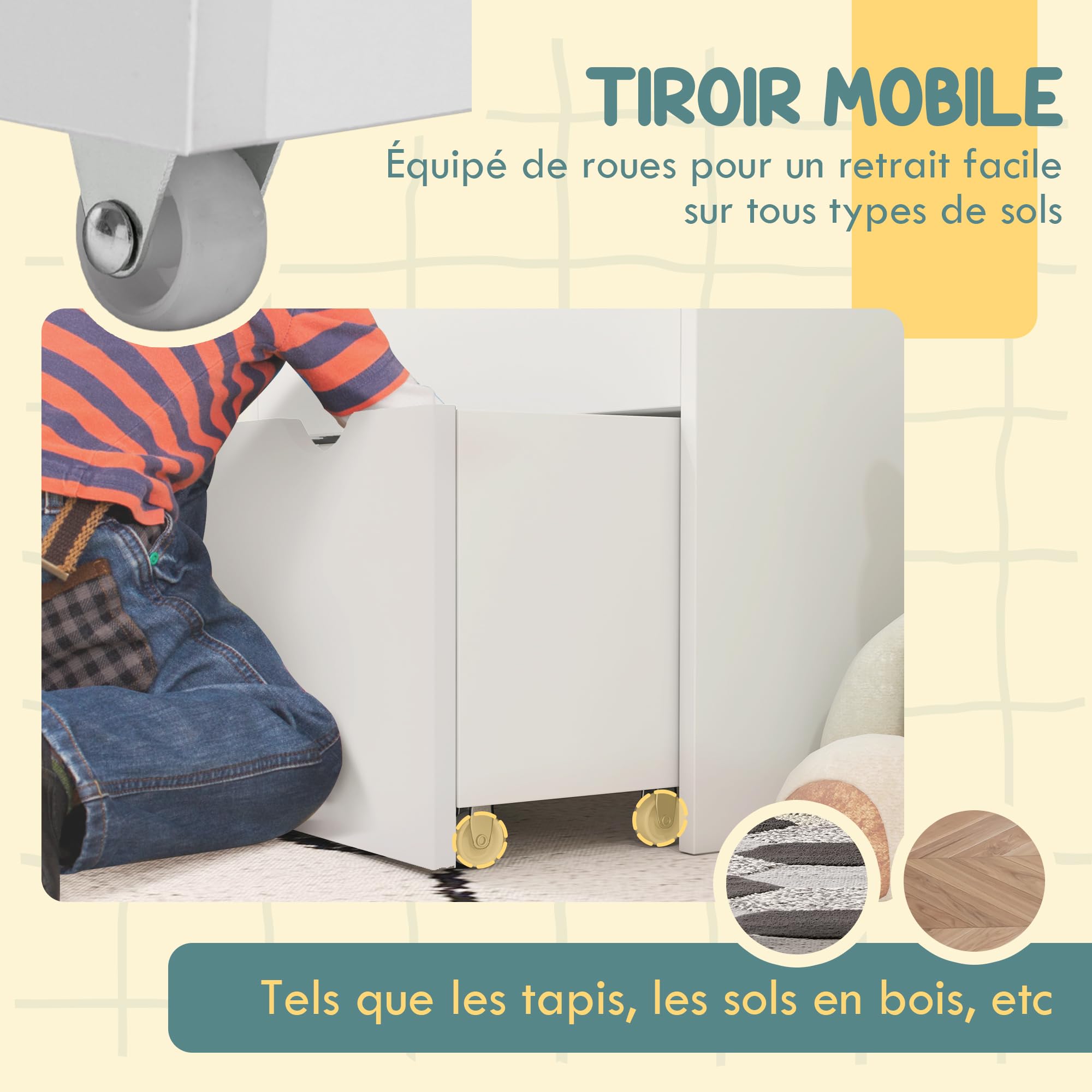 AIYAPLAY Bibliothèque pour Enfants Rangement 62,5L x 30l x 70H cm Blanc | pour Livres et Jouets Multi-Rangement, 3 Niveaux d'Étagères, Tiroir