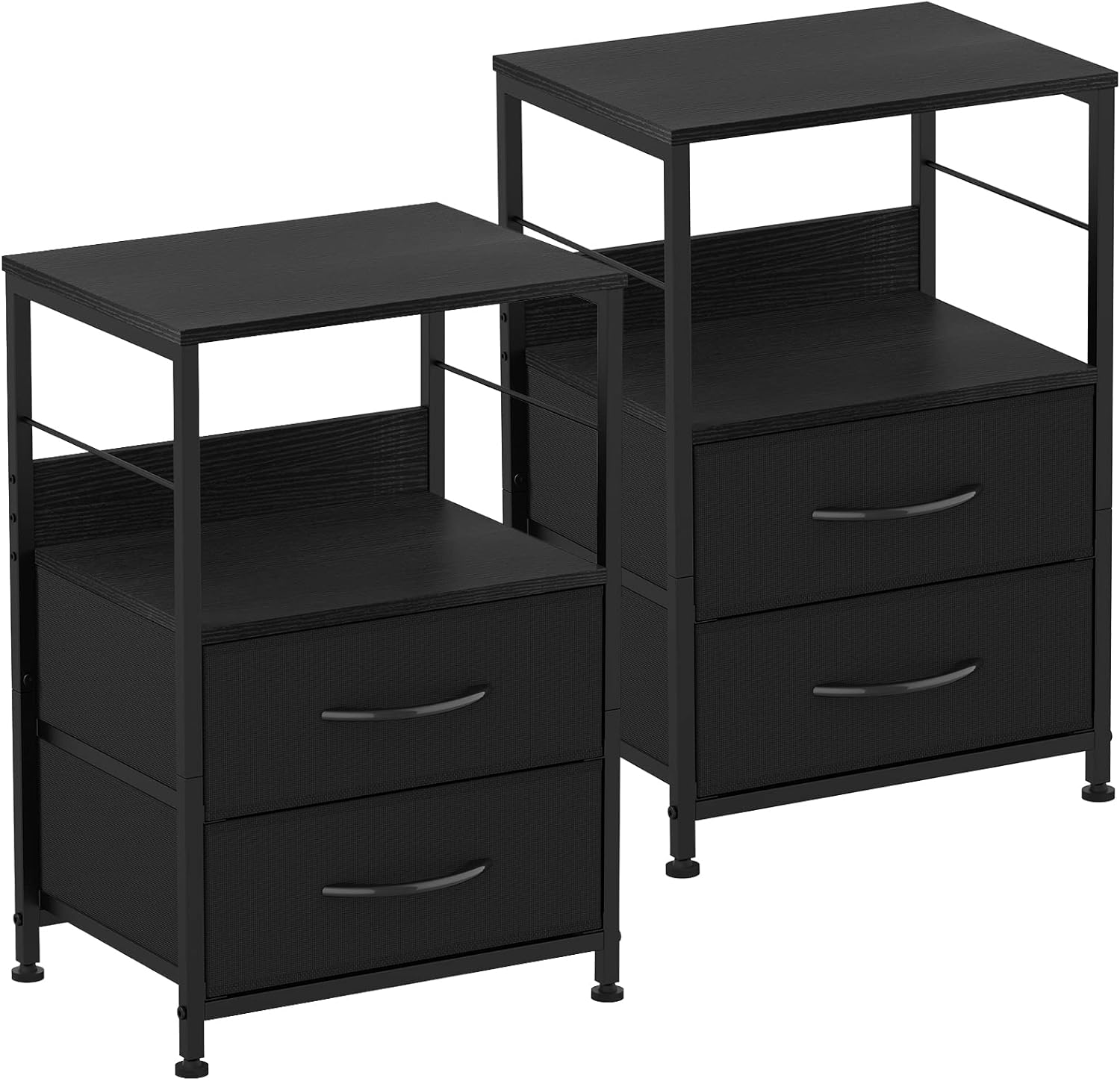 YBING Black Nightstands Set of 2 End Tables with Fabric