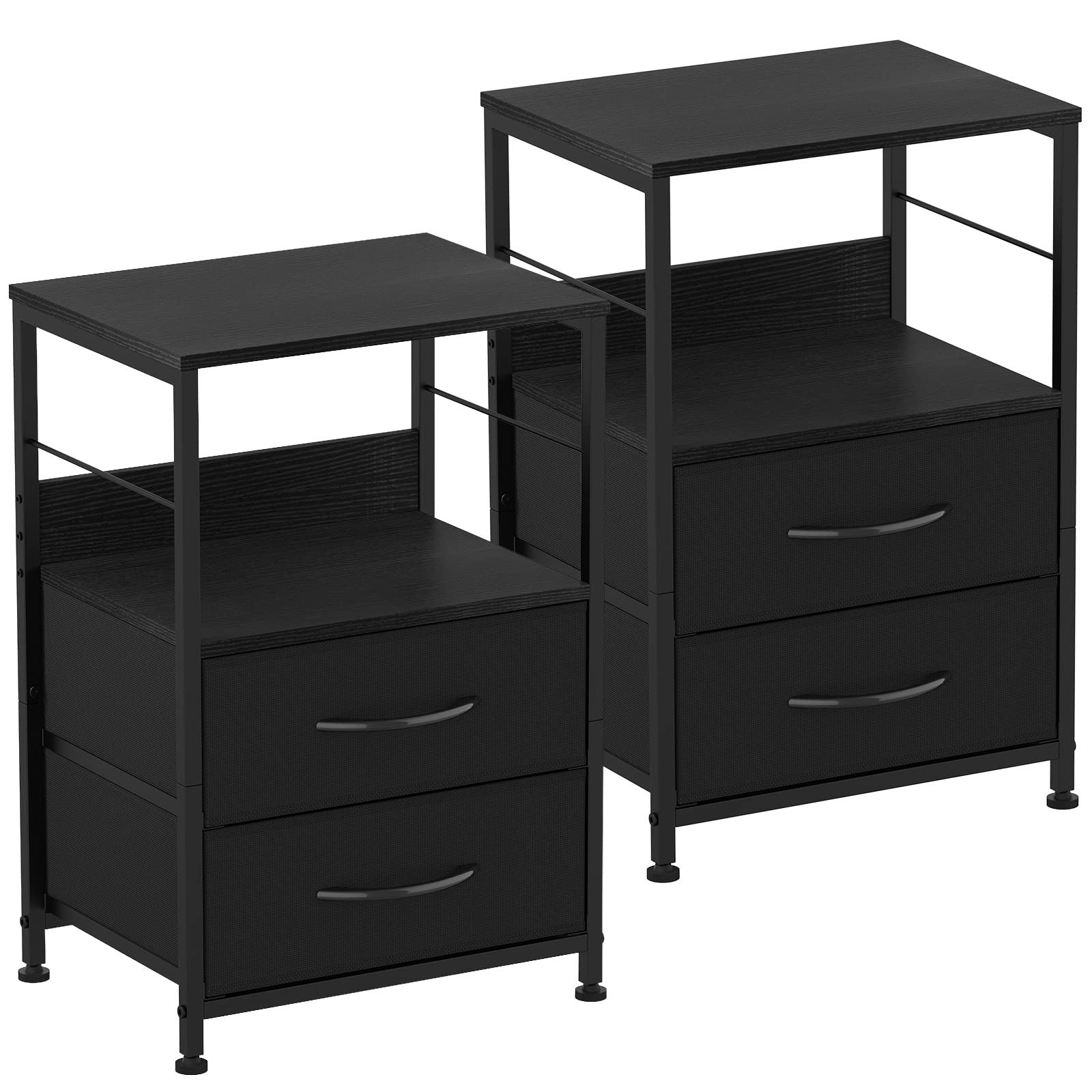 YBING Nightstands Set of 2 End Table with Fabric Drawers Night Stands for Bedroom Side Table with Storage Shelf Bedside Tables Small for Living Room College Dorm Black