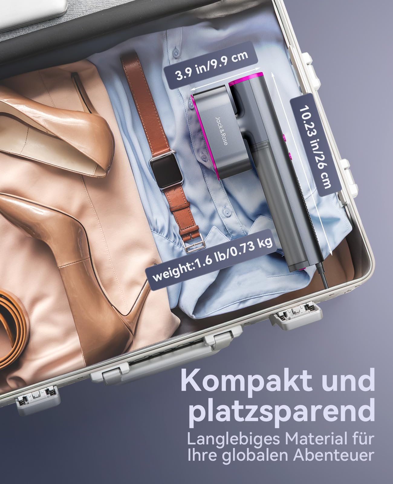 Jack＆Rose Dampfglätter 110-240V 1000W Tragbarer Reisedampfglätter 15s Schnellaufheizung 2-in-1 Steamer