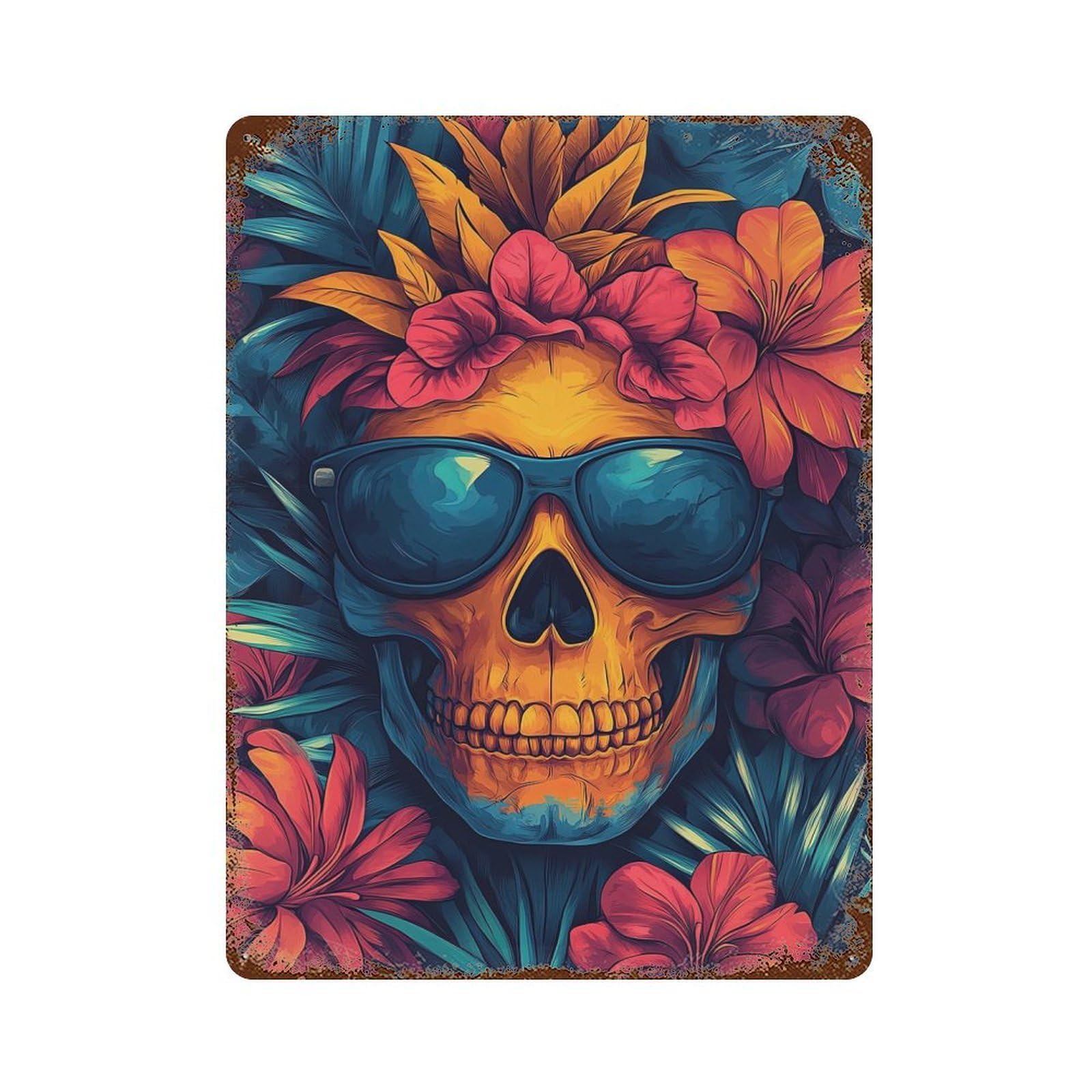 Skull in Tropical Paradise 15.7"x11.8" Retro Metal Sign, Industrial Home Decor for Basement, Hobby Room And Garage Decor
