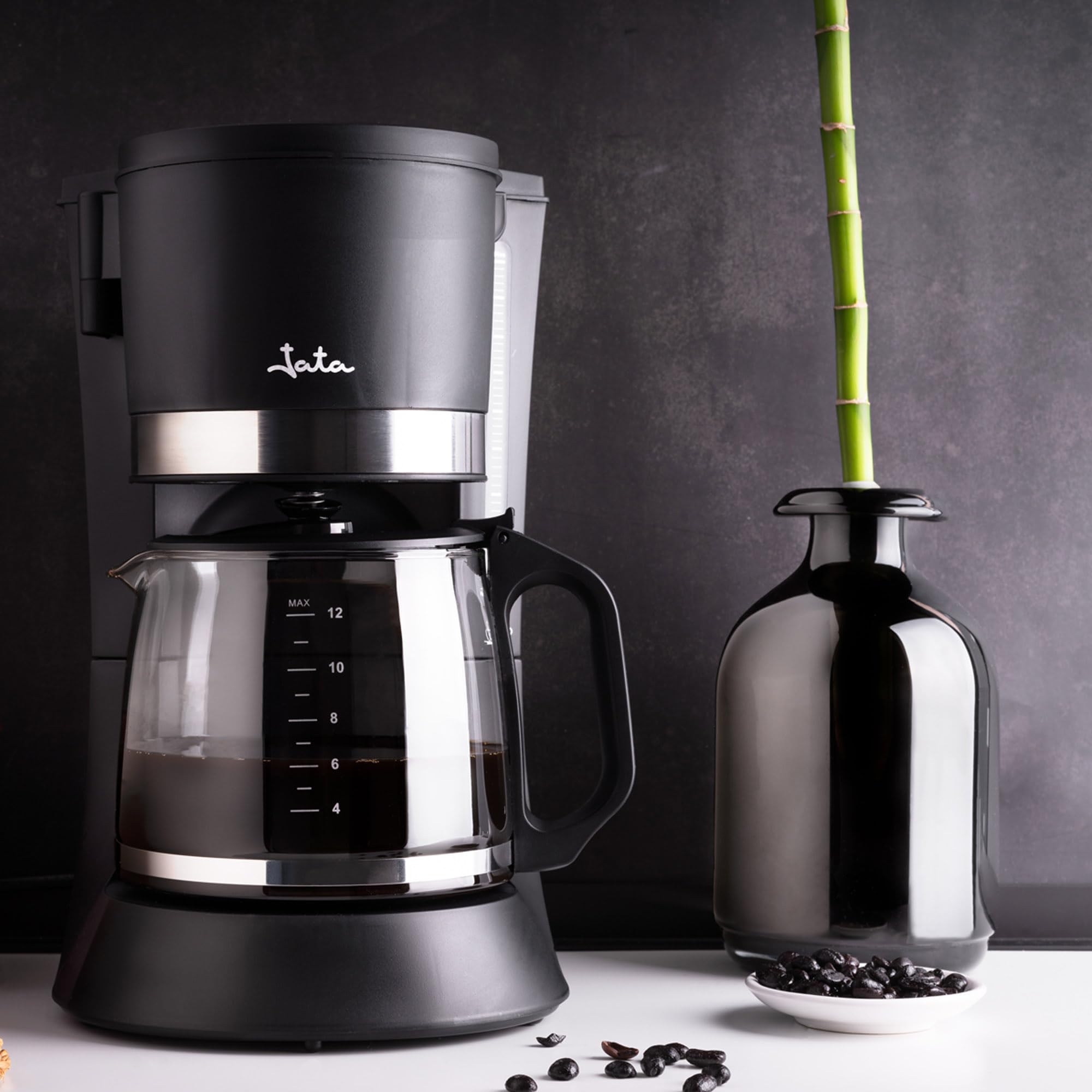Jata CA290 - Cafetera de Goteo 12 Tazas 1175 ml, Cafetera Americana con Filtro Permanente Reutilizable, Jarra de Cristal, Apagado Automático y Placa Calefactora