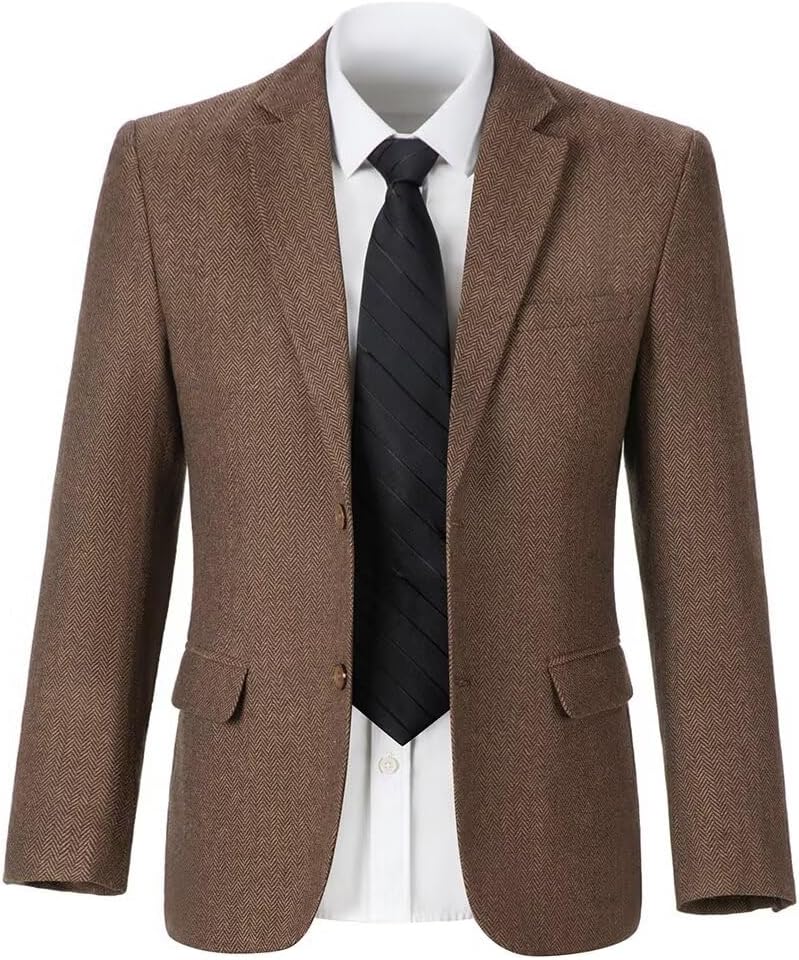 Boys Suit Tweed Herringbone 2 Piece Suits Slim Fit Blazer+tie，Formal Tuxedo for Kids Prom Danc