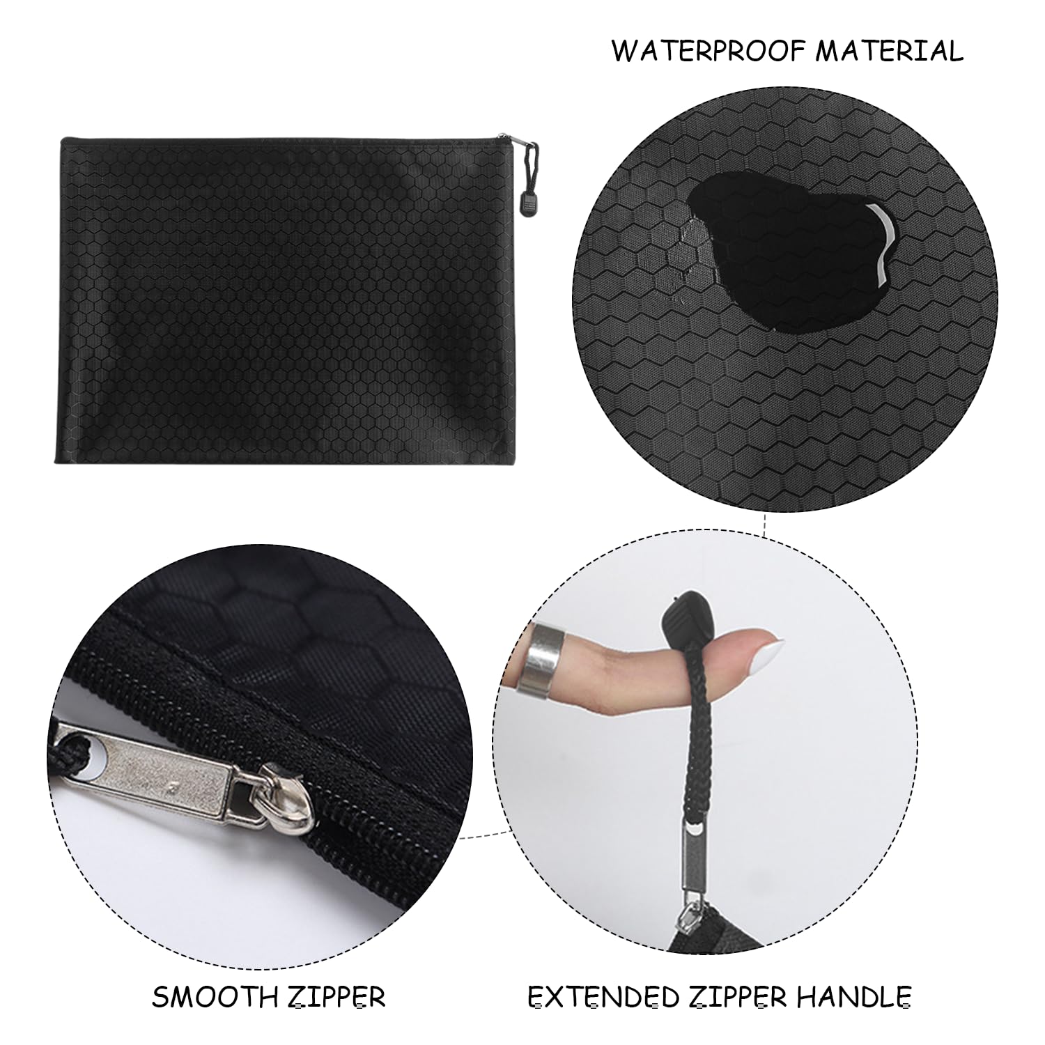 Cartera A5 con Cremallera para Dinero Efectivo Negro