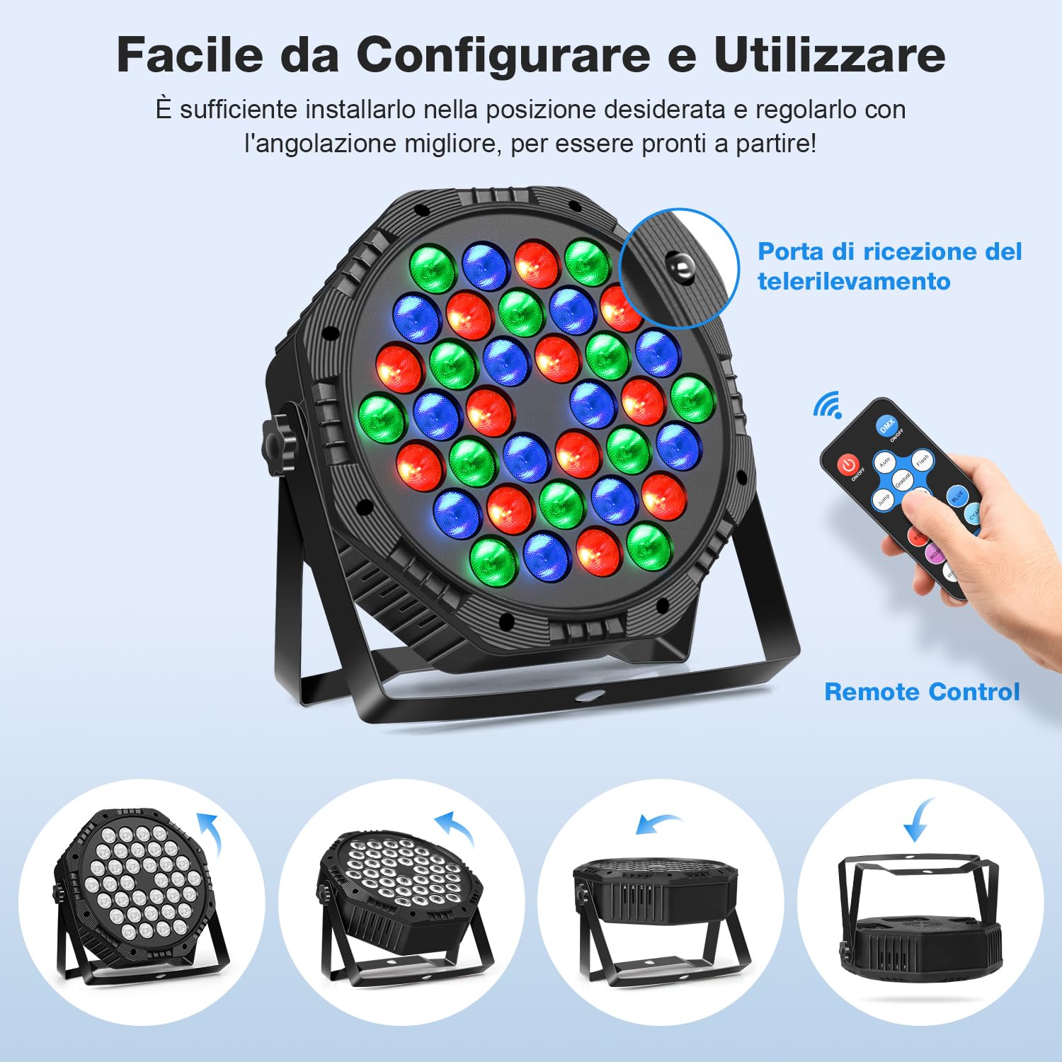 Par LED RGB 36 LED Luci da Palcoscenico e Discoteca con Telecomando e Attivato dal Suono per Feste Bar DJ Concerti Halloween Natale, 4 Pcs