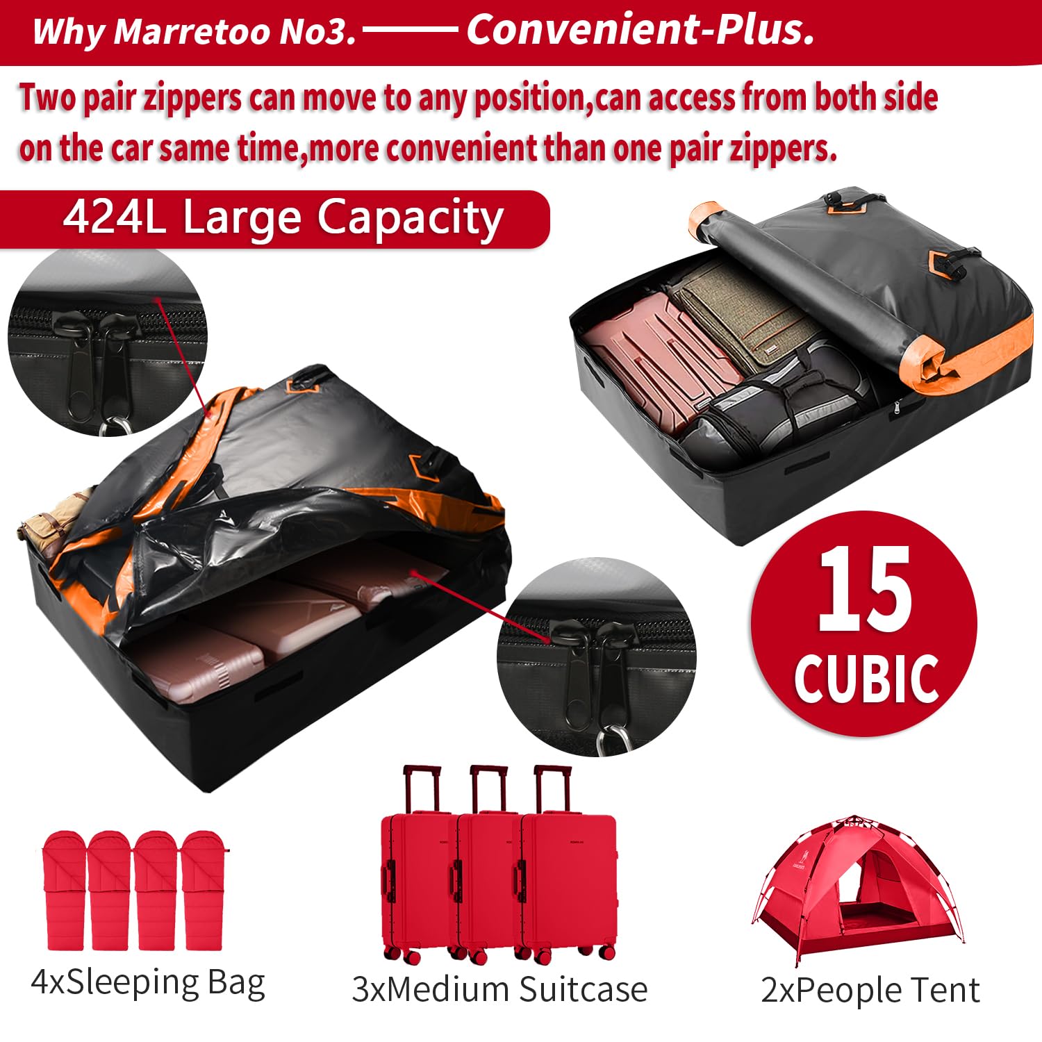15 Kubikfuß Auto Dachbox Faltbare Wasserdicht Dachtasche Gepäckbox Tasche Aufbewahrungsbox mit a Antirutschmatte, für Fahrzeuge mit/ohne Gepäckträger Gepäcktransport, SUVs