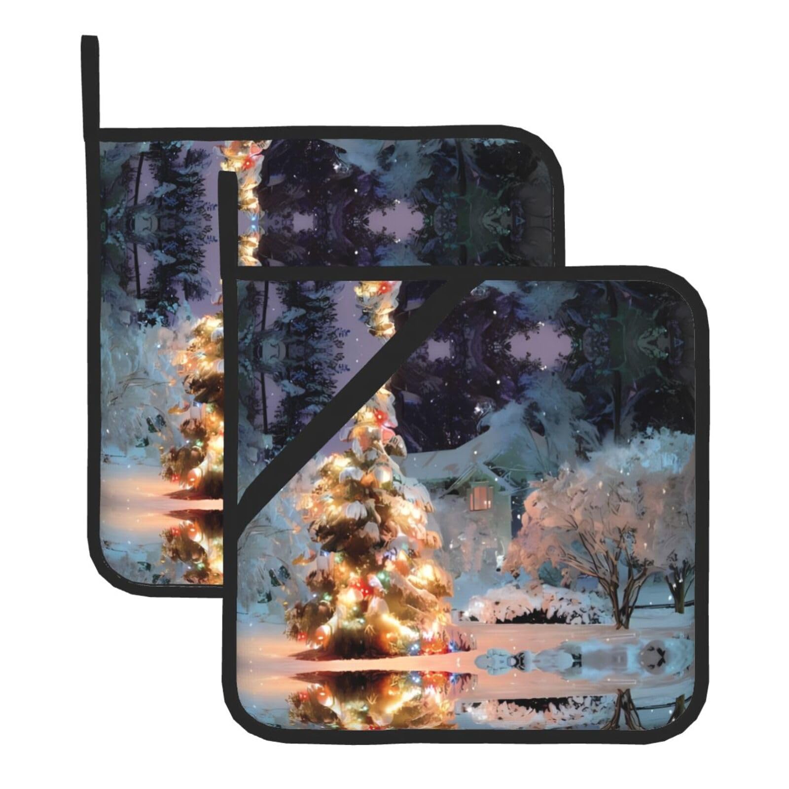 HJFCZH Christmas Tree Snow Prints Square Hot Pads for Kitchen Counter - Waterproof Pot Holders, Durable Heat Resistant Throw Layers for Serving, Oven & BBQ - 2 Pack