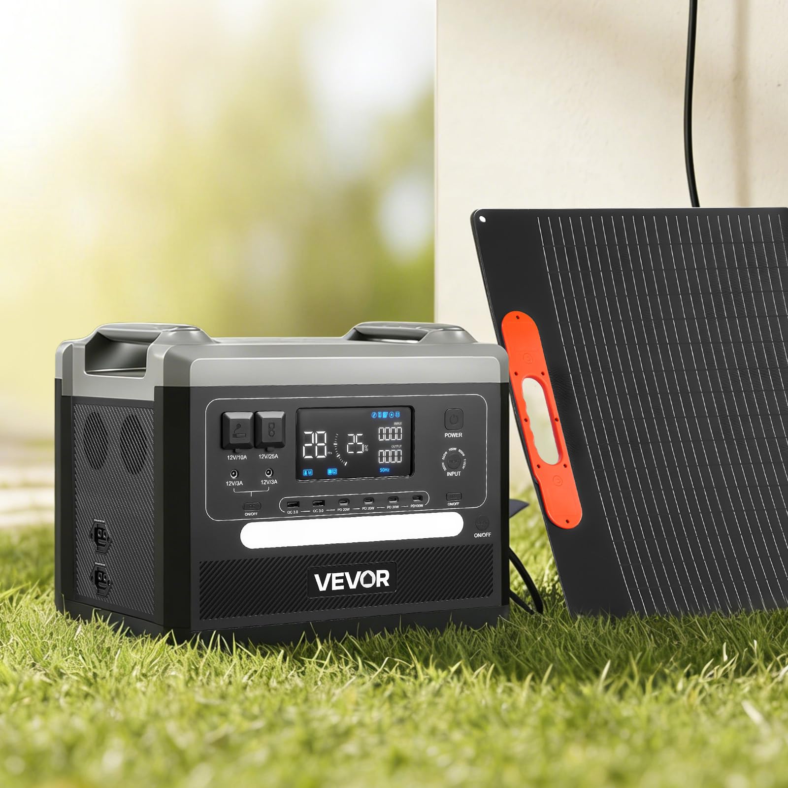 VEVOR Centrale Elettrica Portatile, Generatore Solare Portatile da 2400 W Pannello Solare Pieghevole 200 W, Batteria di Backup LiFePO4 con 10 Porte di Uscita Stazione di Energia per Casa, Campeggio