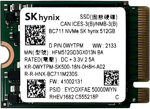 SKHynix BC711 512GB NVMe PCIe M.2 2230 30mm Solid State Drive - HFM512GD3GX013N BA- OEM Packaging