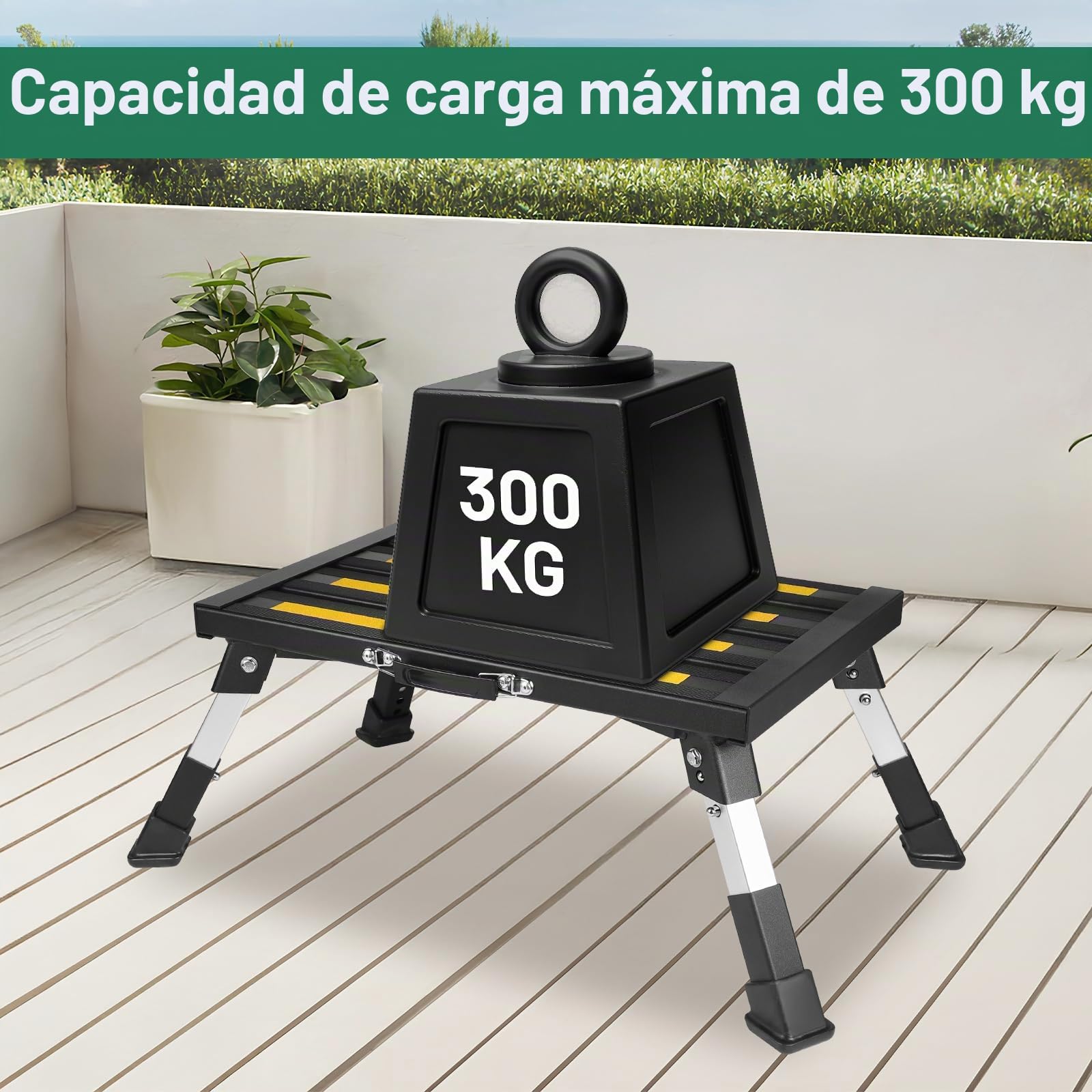 DBREAKS Taburete Plegable Antideslizante de Aluminio con 4 Alturas Ajustables y asa de Transporte, Peldaño Plegable Escalon para Caravanas, para Adultos, Niños, Mascotas(Negro)