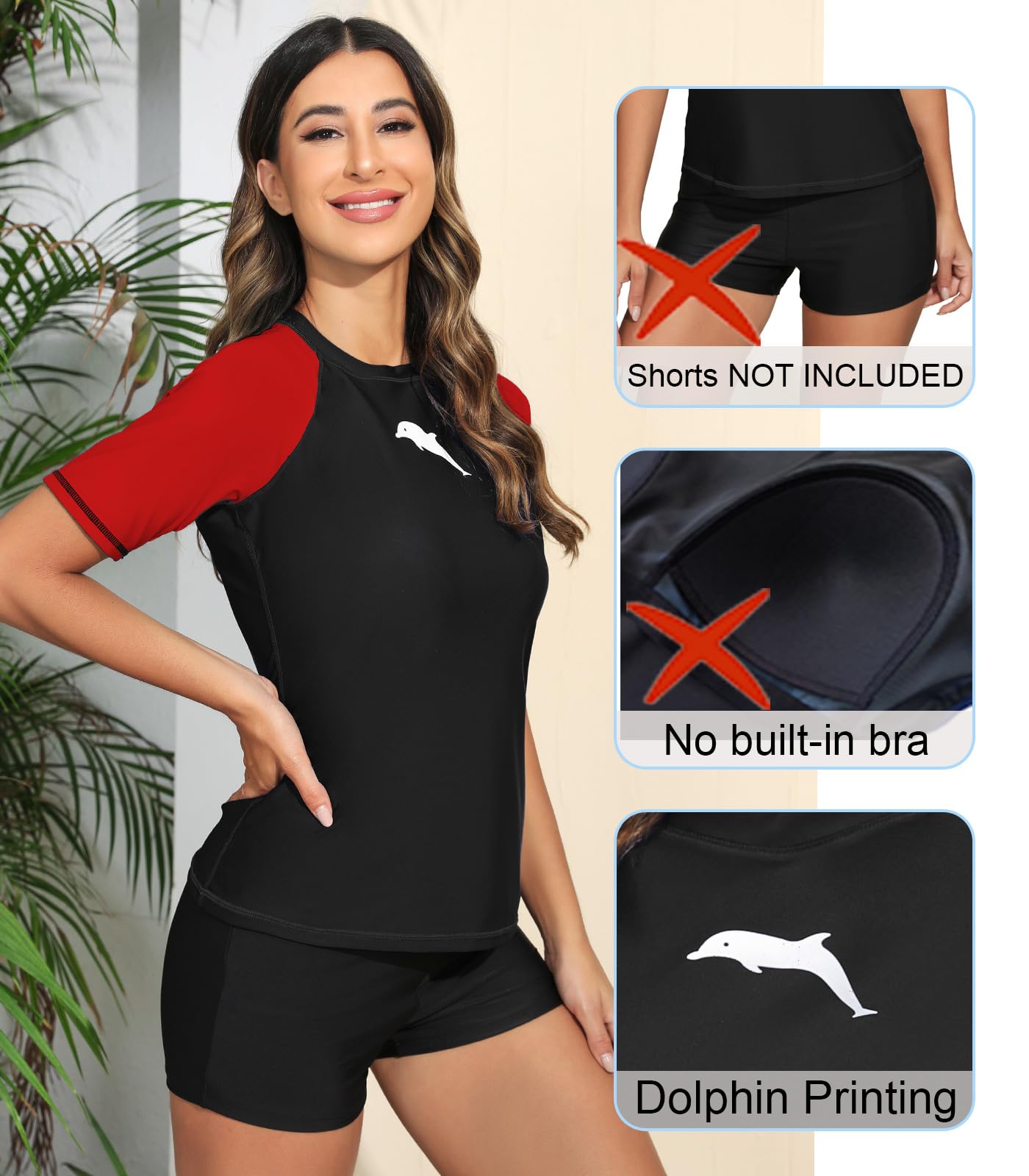 Halcurt Camiseta de natación de manga corta para mujer, talla grande, camiseta de natación de ajuste holgado, UPF50+
