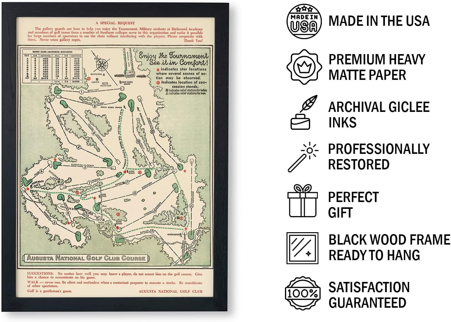 Historic Map - Augusta National Golf Club Course, 1954, Augusta National Golf Club - Vintage Wall Art (18x24 Framed) Historic Map - Augusta National Golf Club Course, 1954, Augusta National Golf Club - Vintage Wall Art (18x24 Framed)