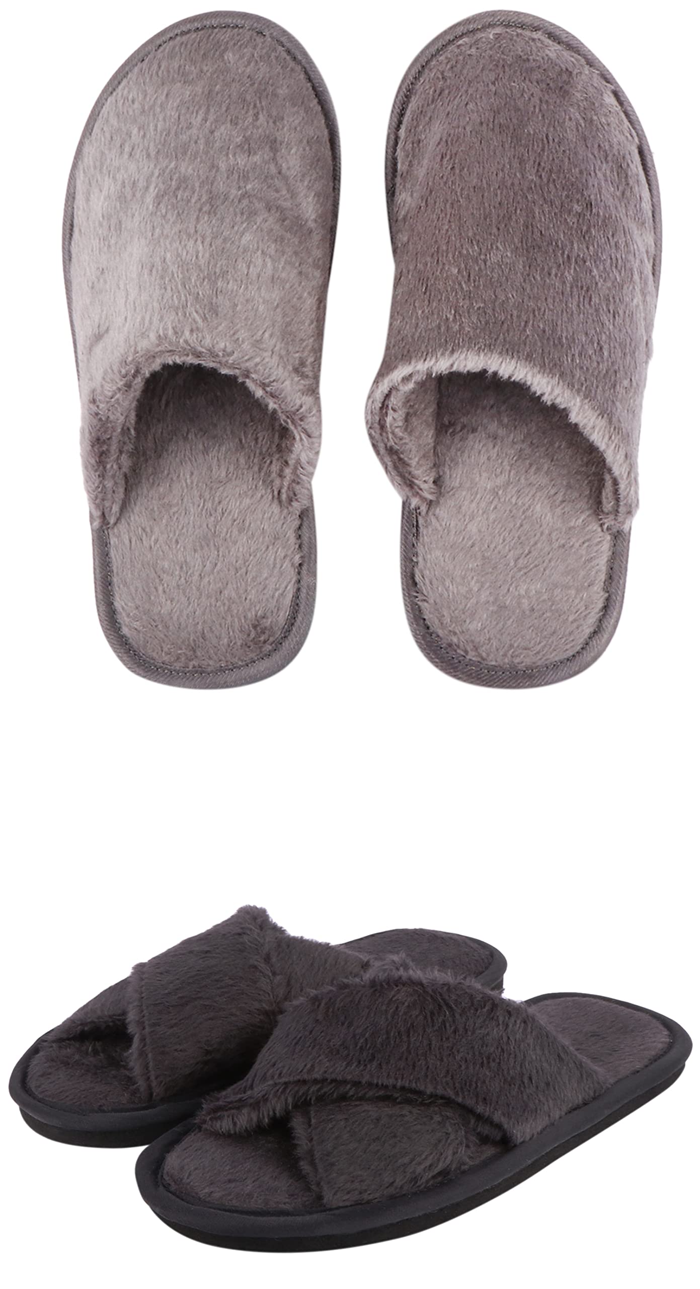 BEONZAMen Combo Pack Of 2 Pairs Of Winter Fur Home Indoor & Outdoor Slides Flip Flops Slippers