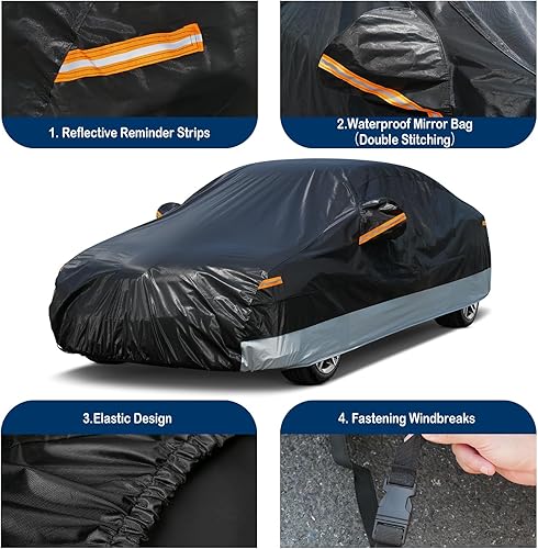 Miniatura 3 de Kaugung Funda de automóvil para sedán de 178 a 185 pulgadas, cubierta exterior completa impermeable para todo tipo de clima, protección solar al