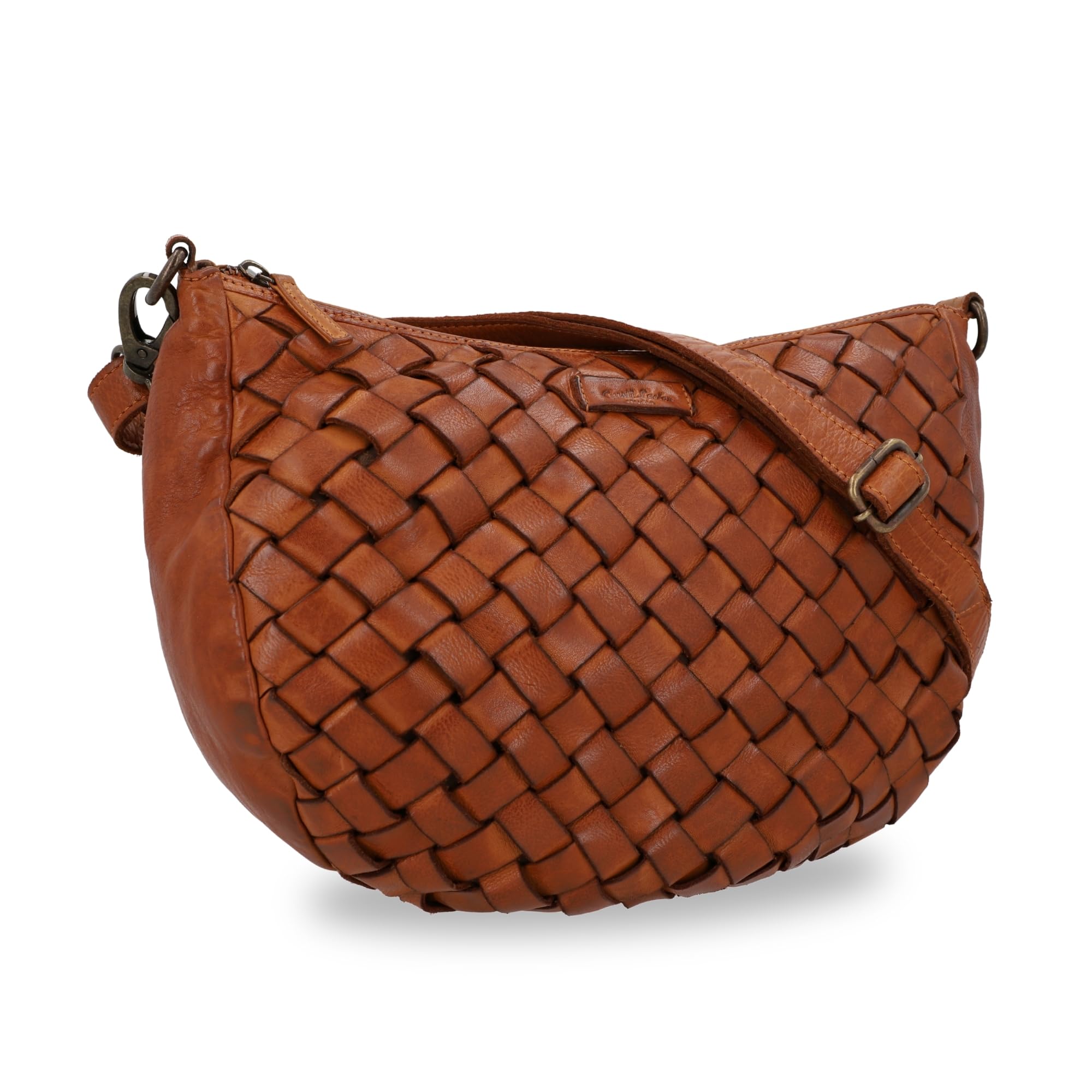 Gusti Leder Umhängetasche Damen - Clover – Halbmondförmige Ledertasche Damen aus Rindsleder - Vintage Umhängetasche Leder mit Retro Flechtdesign