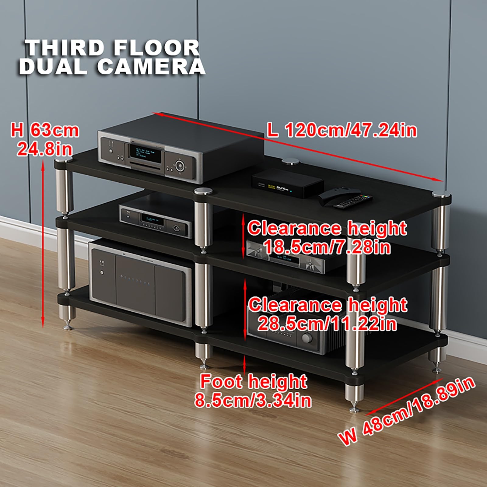 Supporto multimediale portatile da gioco, elegante rack audio e ripiano per proiettore, torre AV per lettore DVD, console e accessori, perfetto per home theater e configurazione di gioco