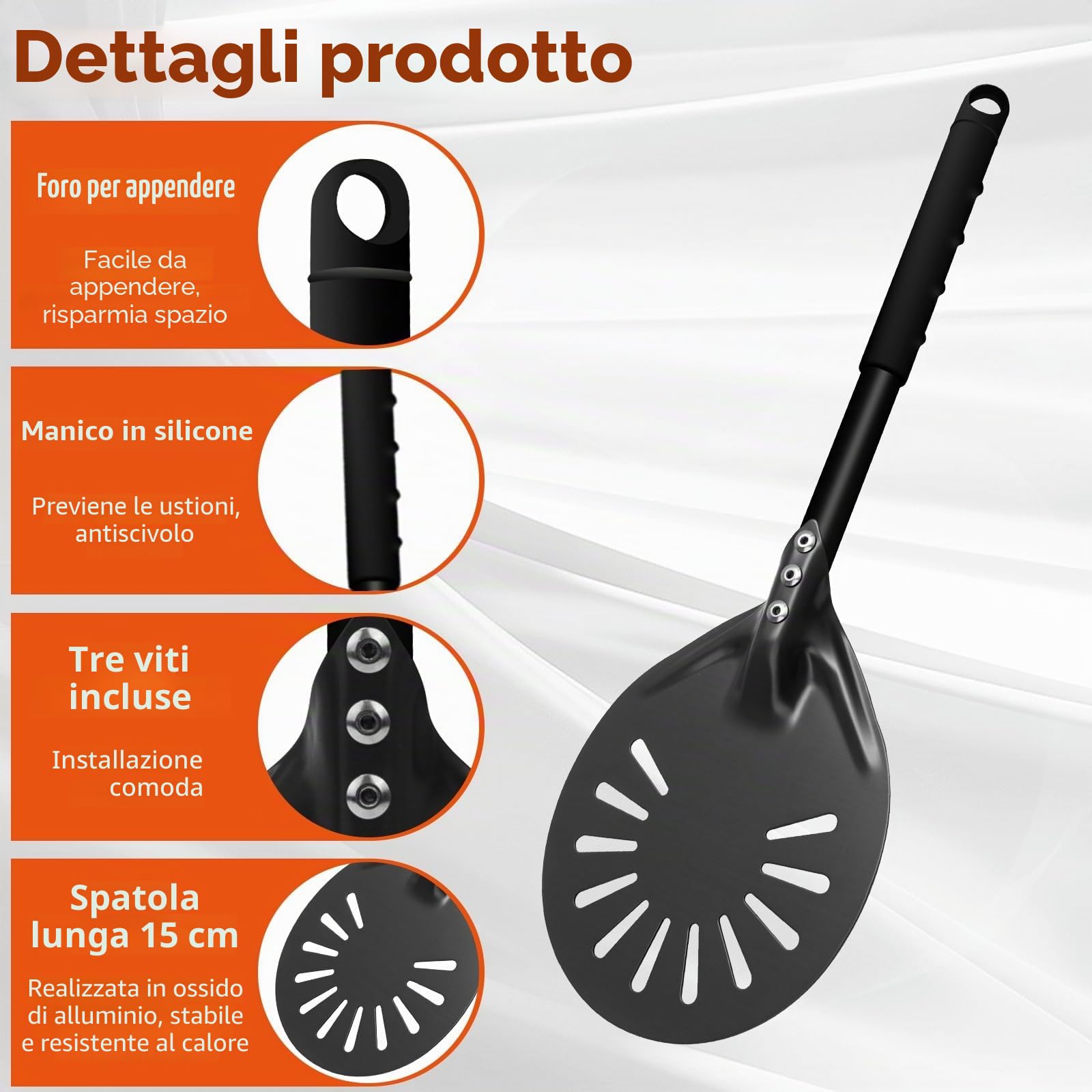 Set di pale per pizza perforate, pala per pizza da 12",paletta per pizza da 6",pala per pizza in alluminio resistente al calore con manico in silicone,set di sollevatori per pizza antiaderenti