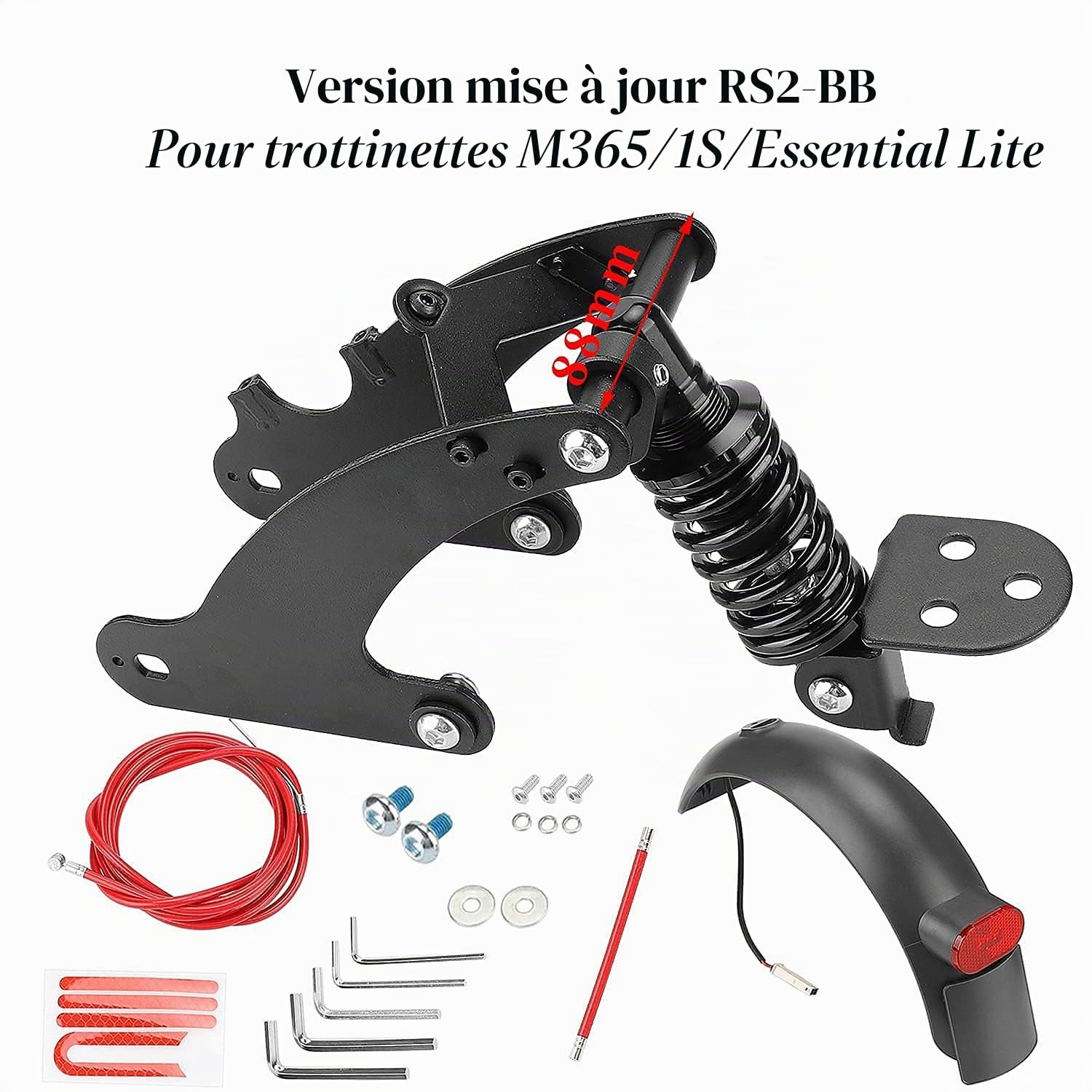 通用 Fututech Kit Suspension Arrière Scooter Electrique pour Xiaomi M365 1S Essential Lite Amortisseur Garde-Boue Feu Arrière Accessoires Trottinettes Modification (Noir pour M365 1S EL)