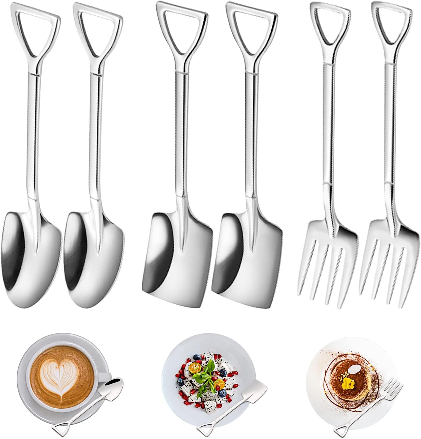6Pcs Stainless Steel Shovel Spoon Set, Creative Spade Spoon Fork Set