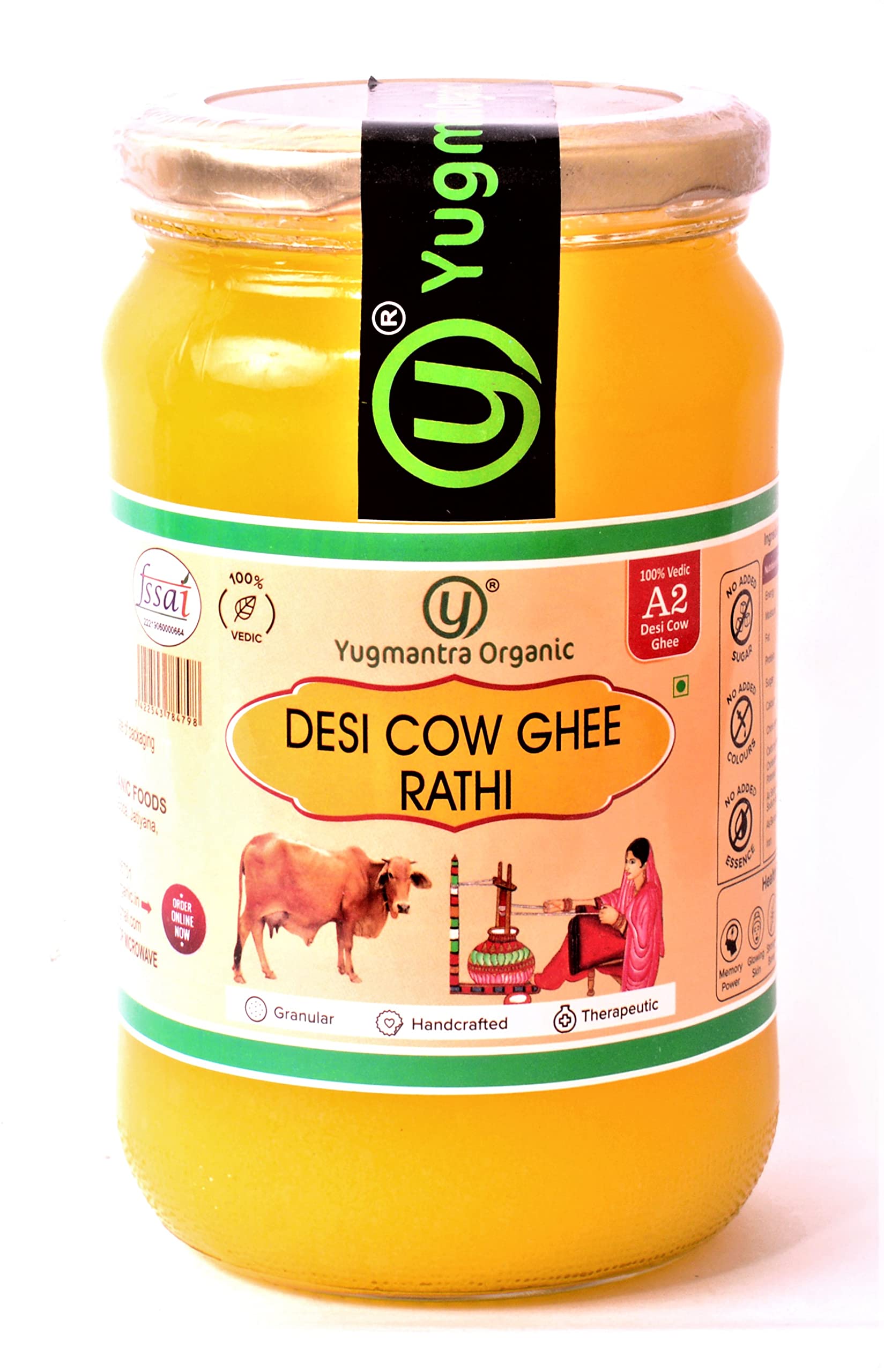 Yugmantra Organic Foods 100% Pure Natural Desi Rathi Cow Ghee - Prepared from A2 Milk Bilona Method-Immunity Superfood (650 ml Glass Bottle) (B09RJNBQVT) Amazon Price History, Amazon Price Tracker