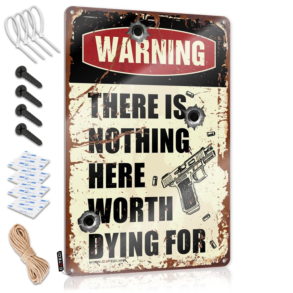 Tin Metal Decor Warning There Is Nothing Here Worth Dying For Sign Funny Tin Metal Signs Home Decor Men(30X40CM)
