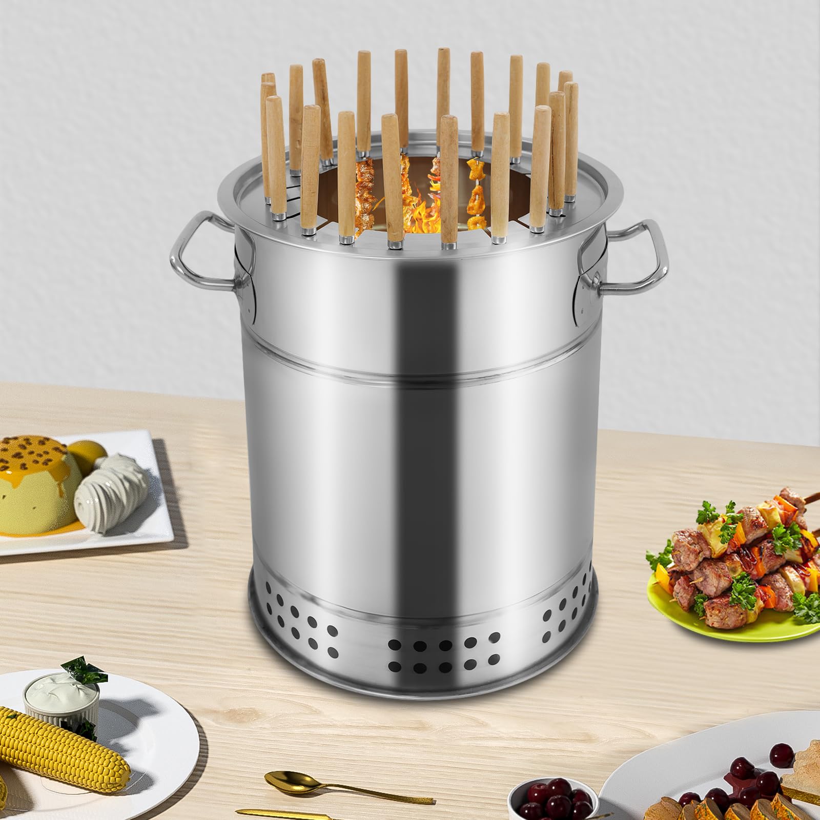 Przenośny bezdymny grill Chal – konstrukcja ze stali nierdzewnej do gotowania wewnątrz i na zewnątrz, idealna na kempingowe grille i spotkania ogrodowe.