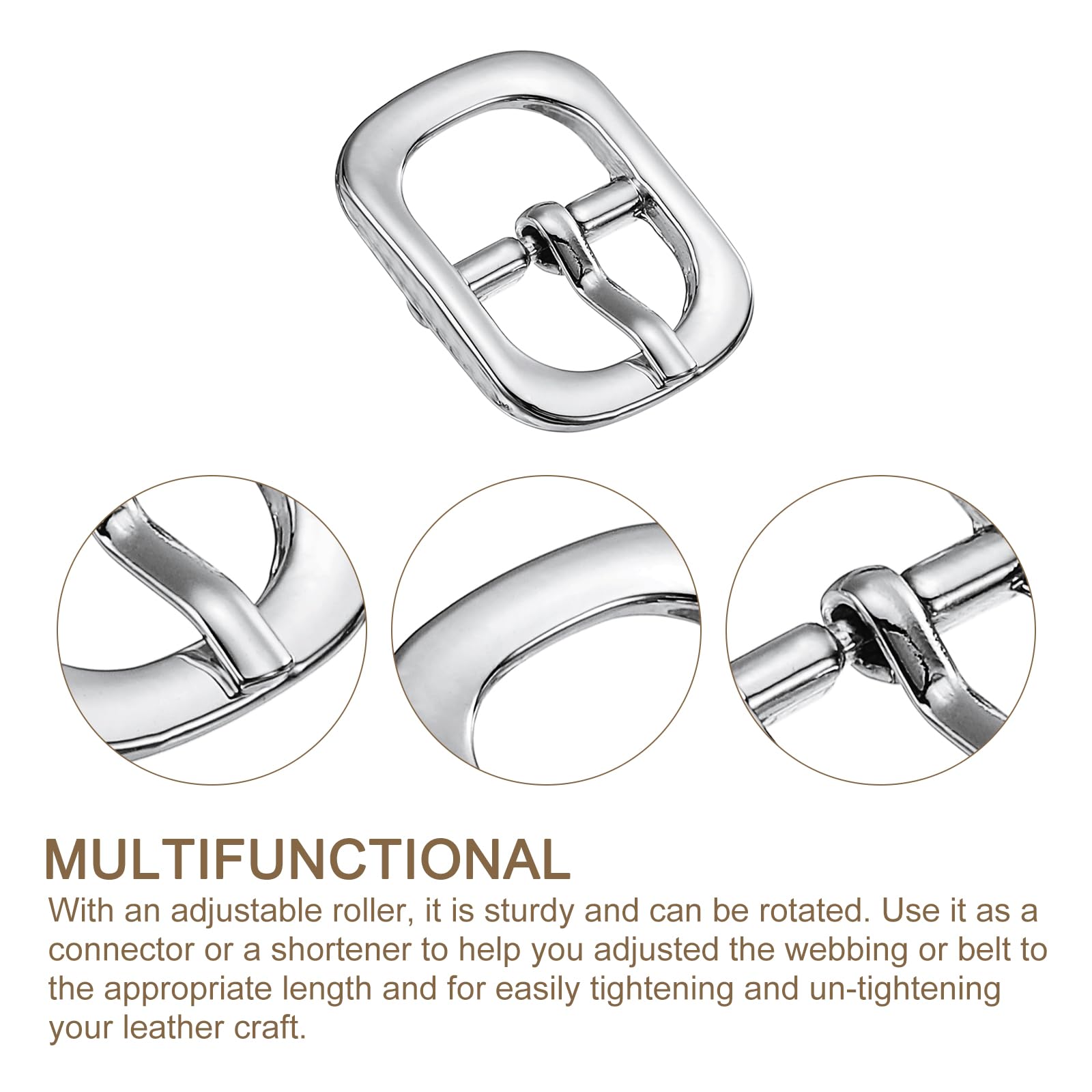 Uxcell 8Pcs 0.47" Metal Roller Buckle, Single Prong Belt Buckle Oval Center Bar Buckles for Leather Craft Accessories Silver - Image 3