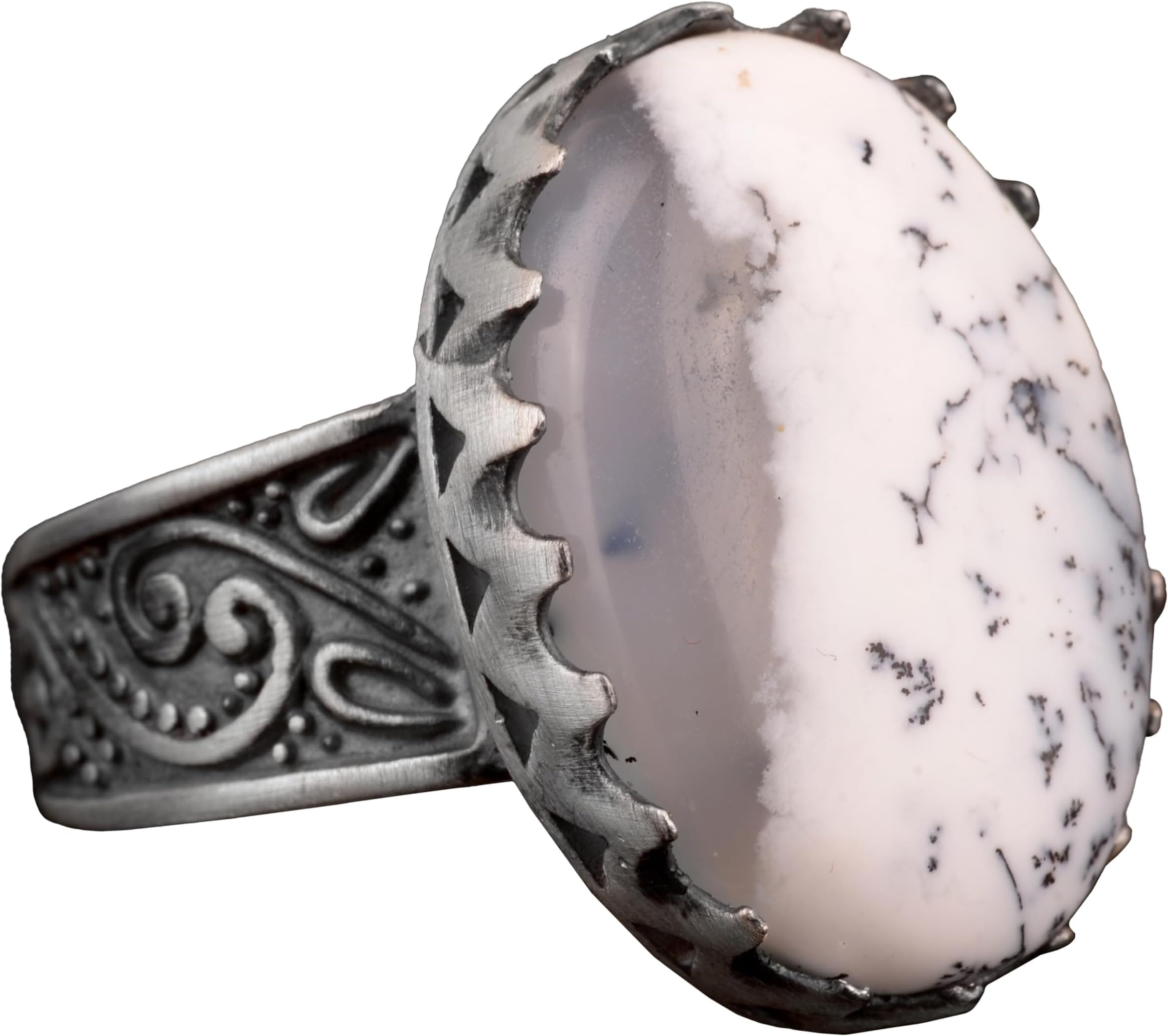 KAMBO Sterling Silver Men Ring, Dendrite Agate Natural Gemstone, gemstone, dendrite agate