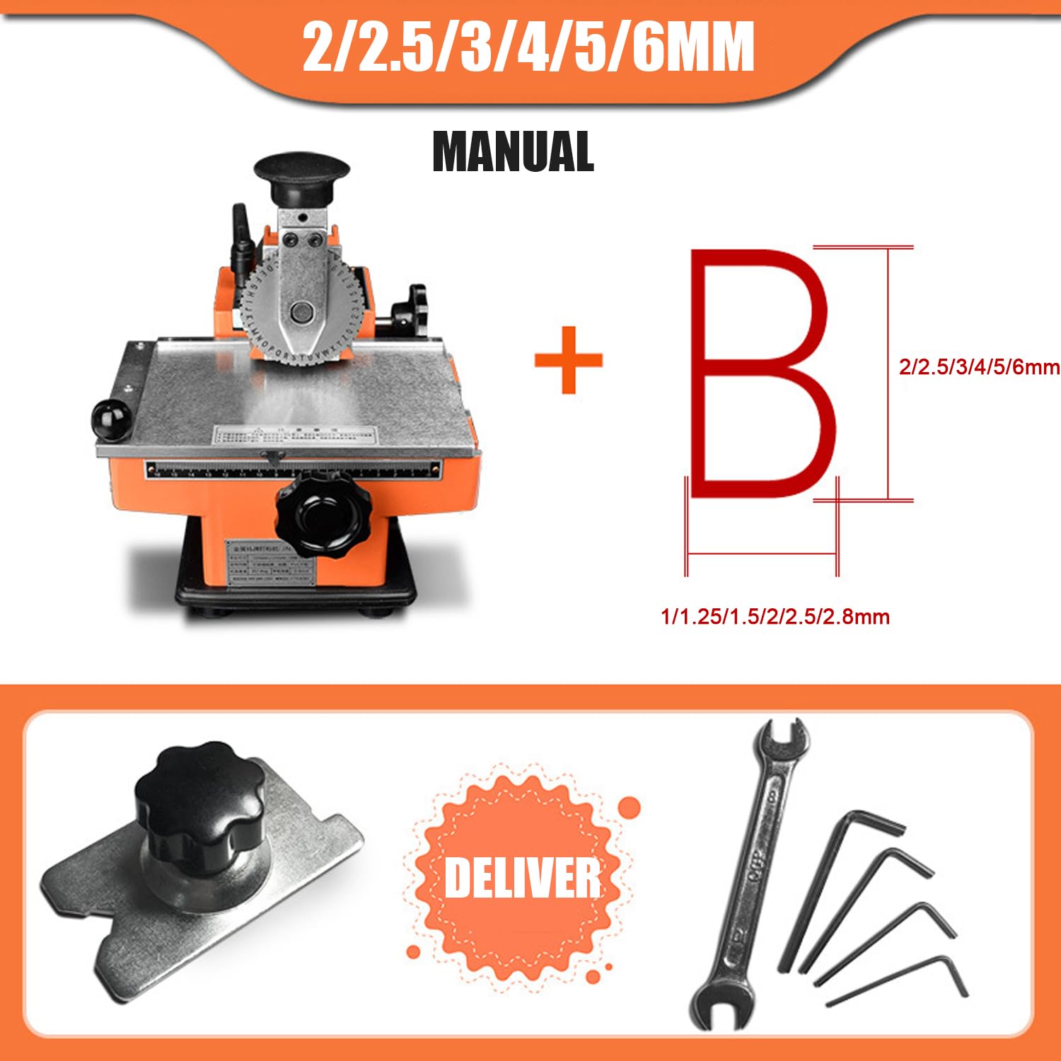 Máquina de estampado de placas de identificación de metal, máquina de marcado manual, 2/2.5/3/4/5/6 mm, ruedas de diferentes caracteres opcionales, 40 caracteres, grosor del cartel de 0 a 7 mm, letras