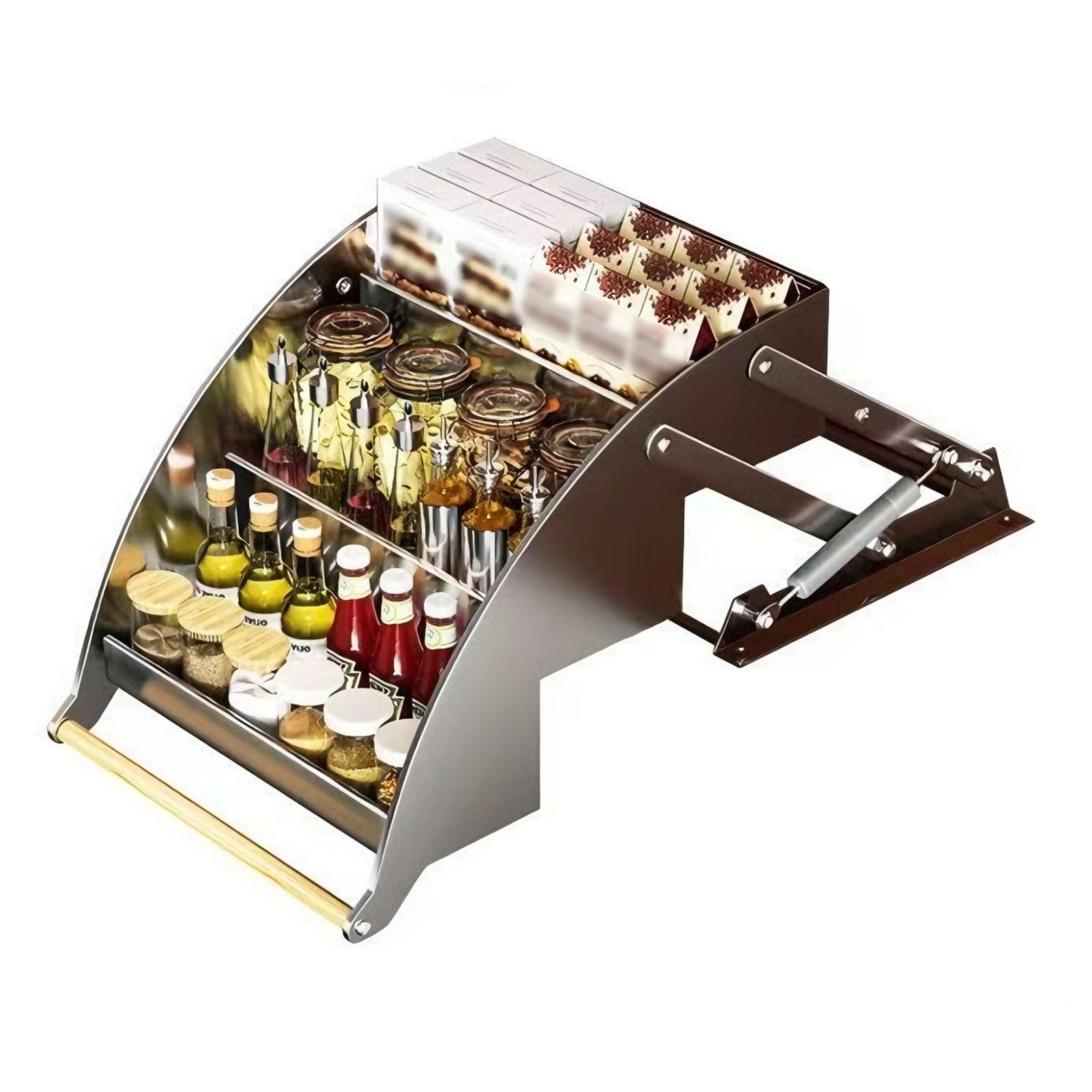 Pull Down Kitchen Cabinet Organizer 3 Tier Pull Down Shelf for Kitchen Upper Cabinet Hydraulic Damping Design Automatic Return Function Suitable for Kitchens and Bathrooms 45cm/17.7in