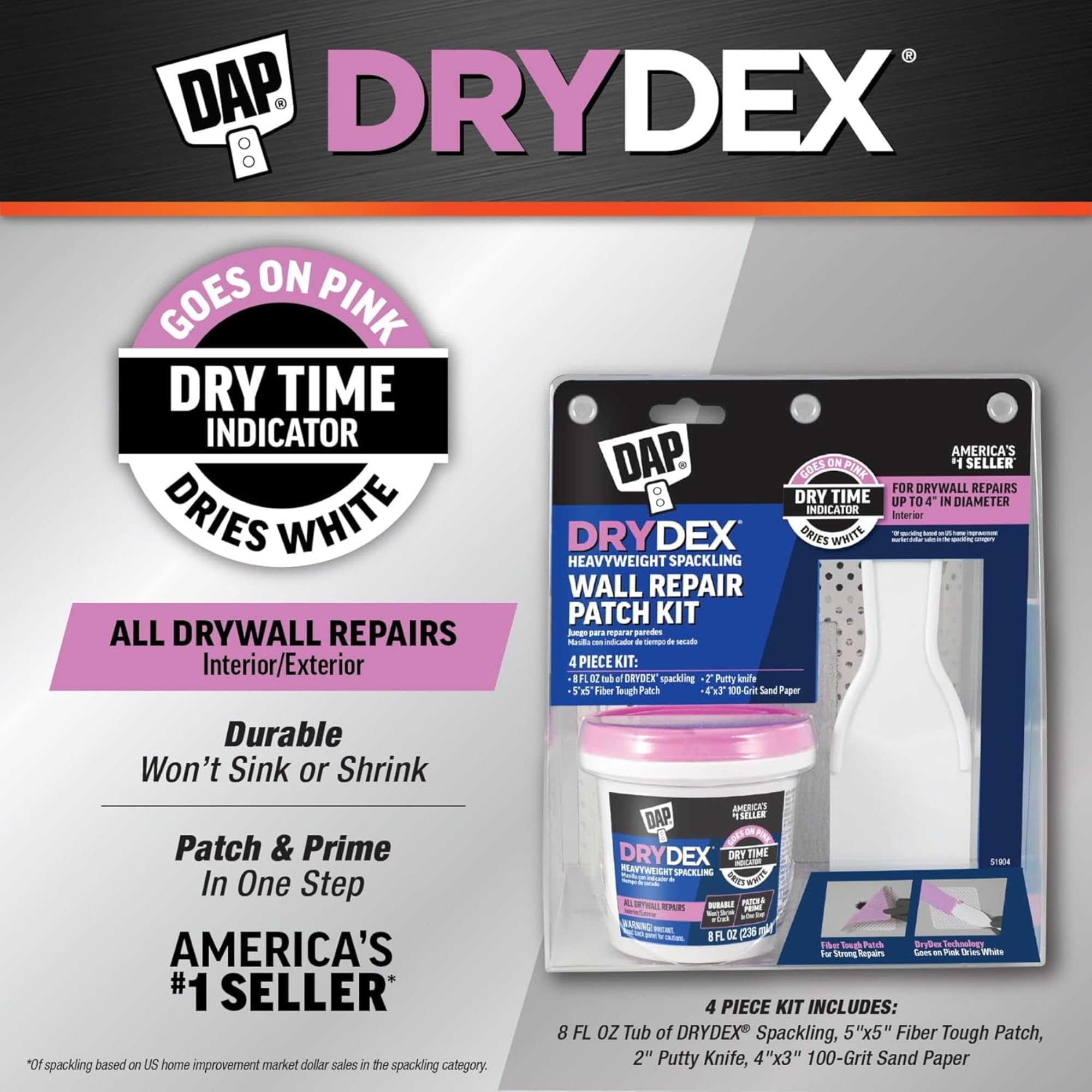 DAP 12345 7,6 cm kit Patch de réparation murale avec Drydex® Enduit