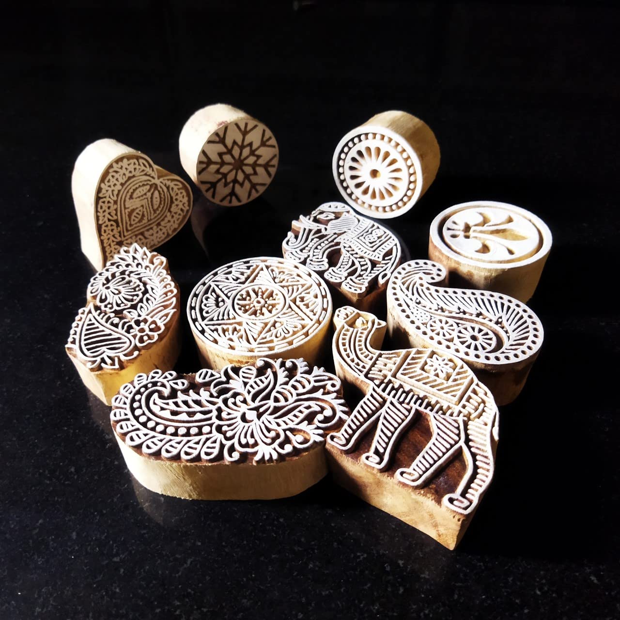 Buy ecofynd Round Wood Block Stamps (Pack of 10), Wooden Blocks for