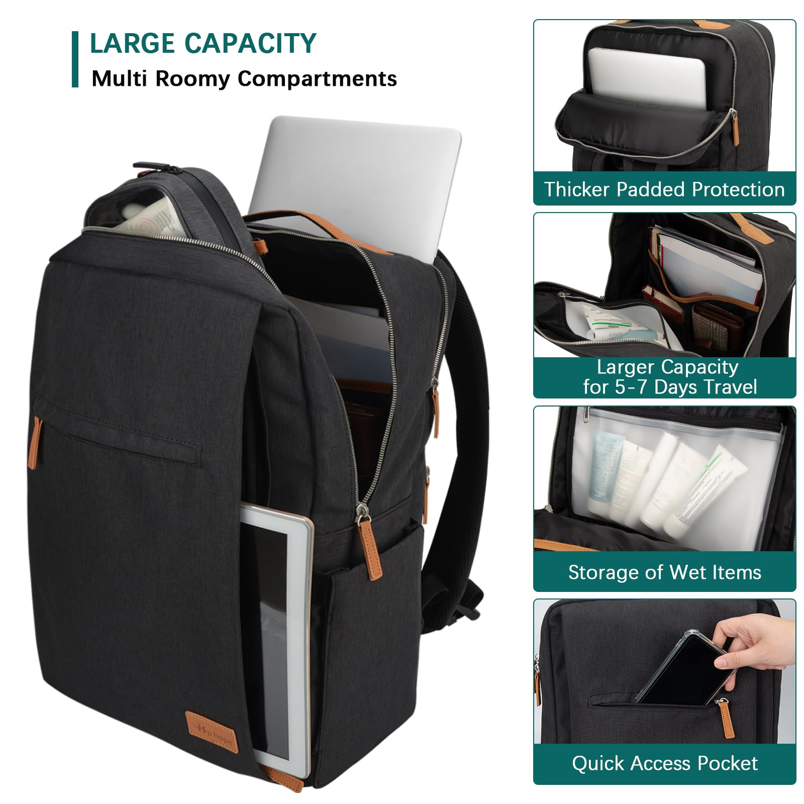 Hp Hope Plecak na Laptopa 15,6-17 Cali, 29 L, Wodoodporny, z Portem USB, dla Mężczyzn i Kobiet, do Podróży, Biznesu, Uczelni