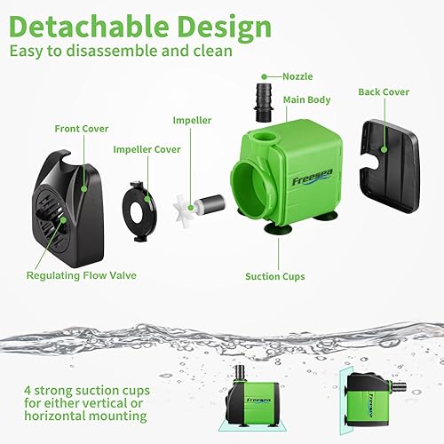 Miniatura 4 de FREESEA Bomba sumergible de 95 GPH 4 W ultra silenciosa para acuarios pecera estanque fuente de agua