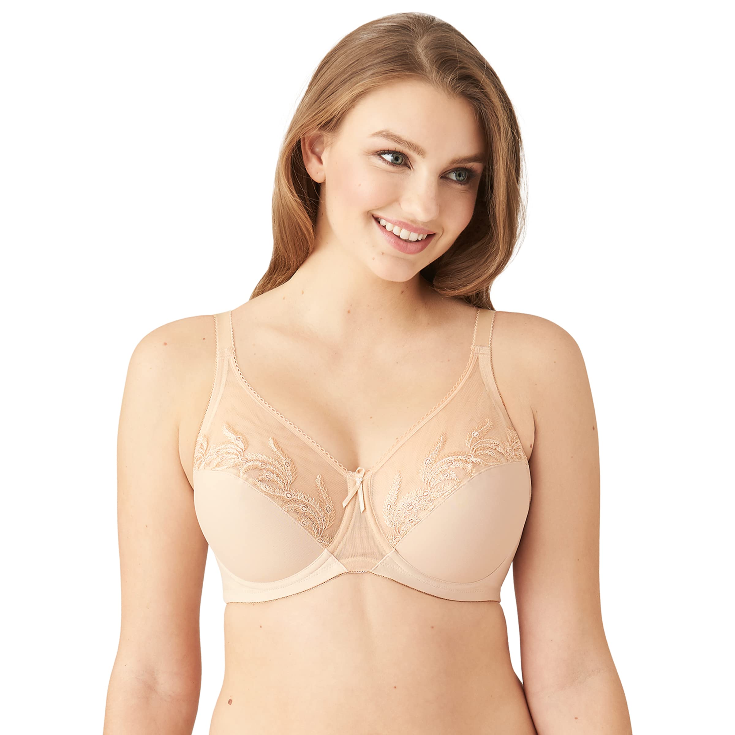 Wacoal Women's Feather Embroidery Underwire Bra, Naturally Nude, 32DD