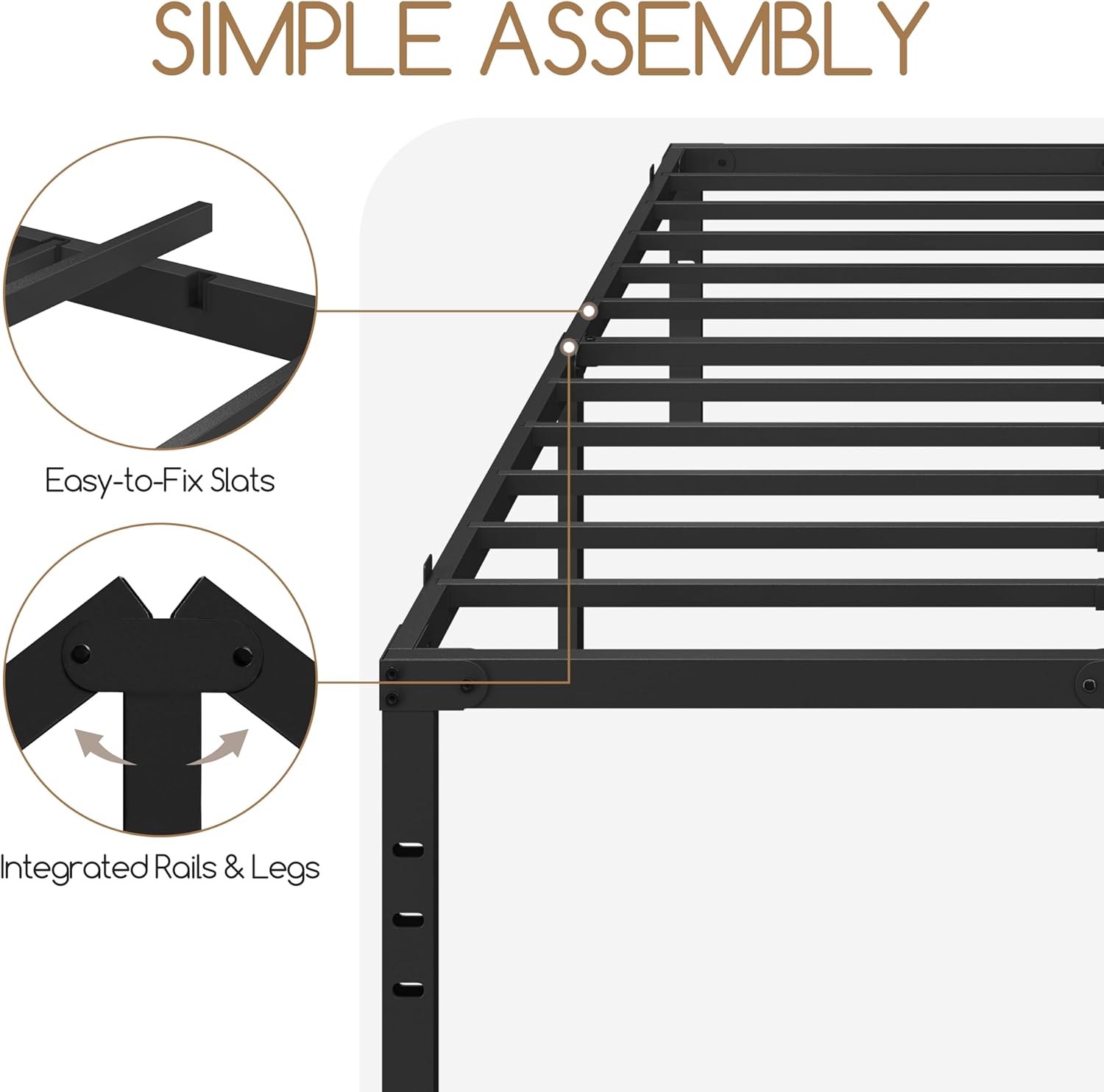 Схема, що показує легке складання з інтегрованими рейками та ніжками