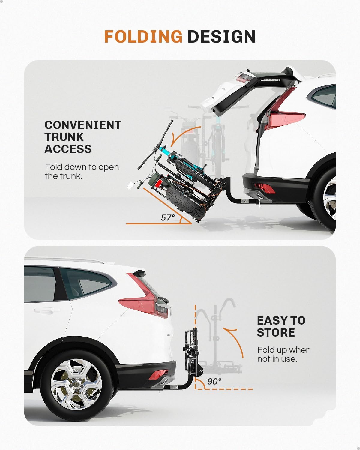 Bike Rack for Car,200LB 2 Ebike Rack Hitch with Up to 5-inch Fat Tire,Folding Hitch Mount for RV Trucks SUV -2" Hitch Receiver