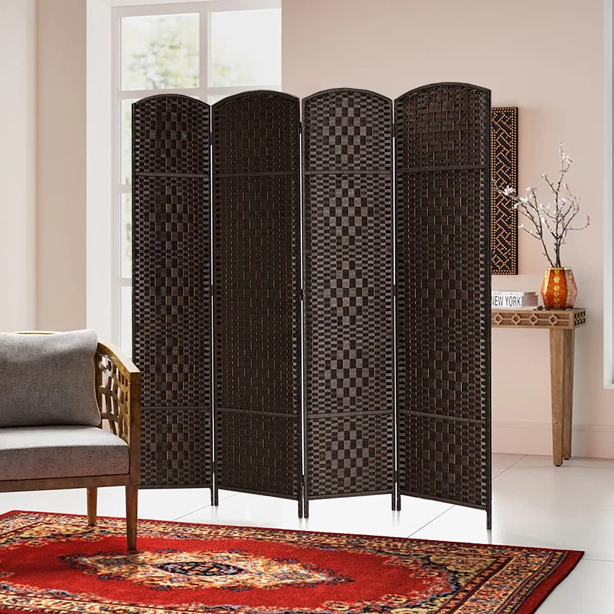 Buy RHF 6 ft. Tall 16" WideDiamond Weave Fiber Room Divider,Double Hinged,4 Panel Room Divider