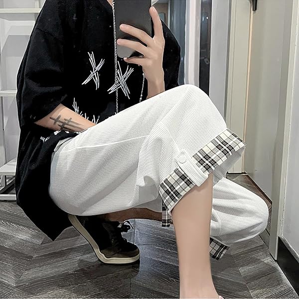 メンズ ショートパンツ ワッフル 七分丈 ロールアップ チェック 半ズボン ゆったり カジュアル ウェストゴム サマー 短パン ガウチョ ハーフパンツ 夏 通気速乾 シンプル オシャレ ドレープ ファッション 普段着 アウトドア - 5