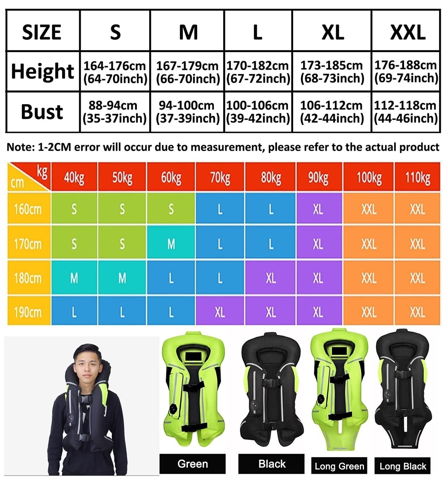 Motorrad Airbag Weste, Airbag Weste Motorrad für Herren Damen, mit Reflexstreifen, Airbag Weste Motorrad Jacken für Motorradfahrer und Reiten (Farbe : Grün, Größe : XL)