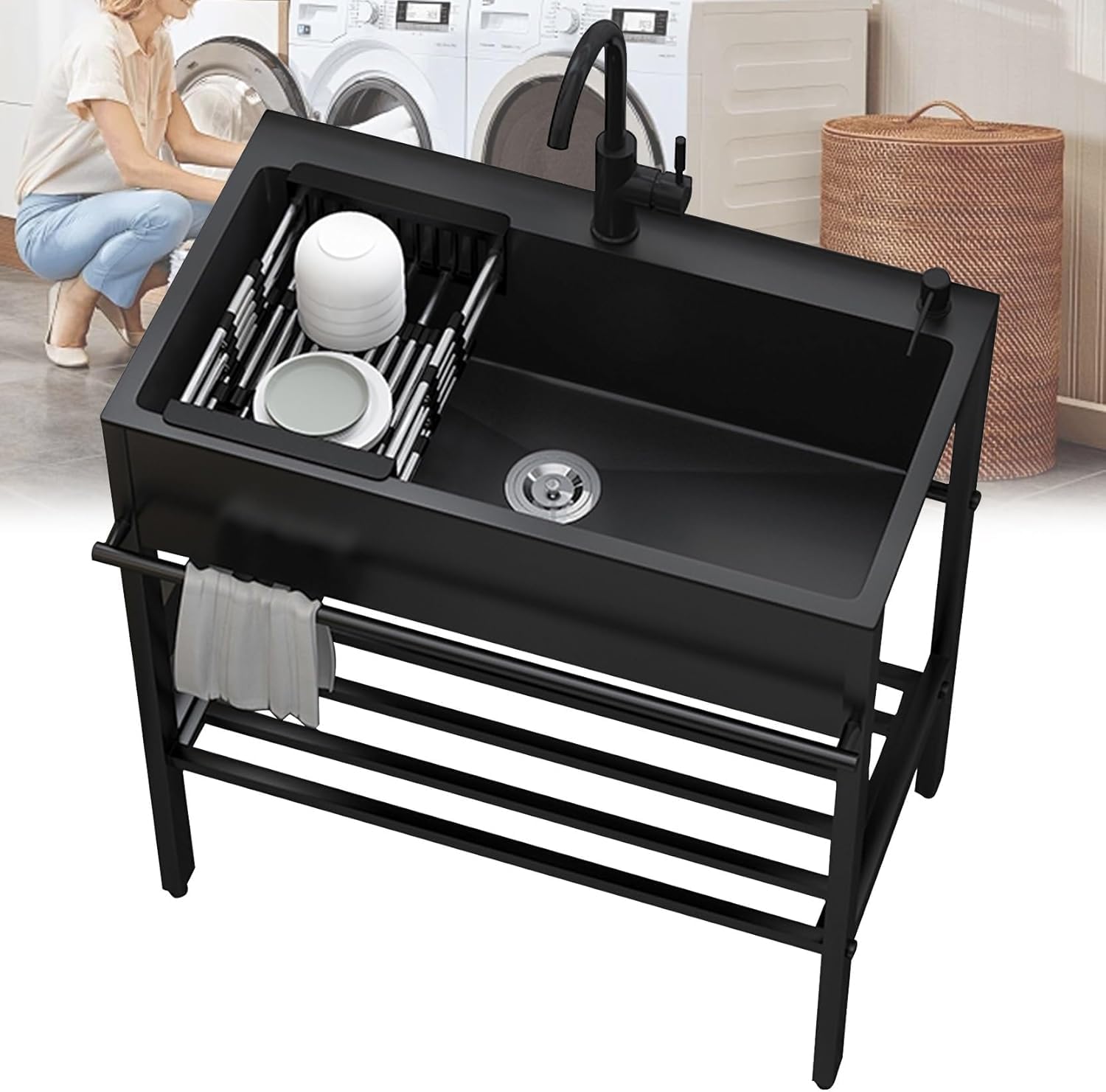 TAXXII Industrial Stainless Steel Kitchen Sink, Single Bowl Freestanding Design with Faucet, Utility Laundry Prep Sink for Outdoor Restaurant