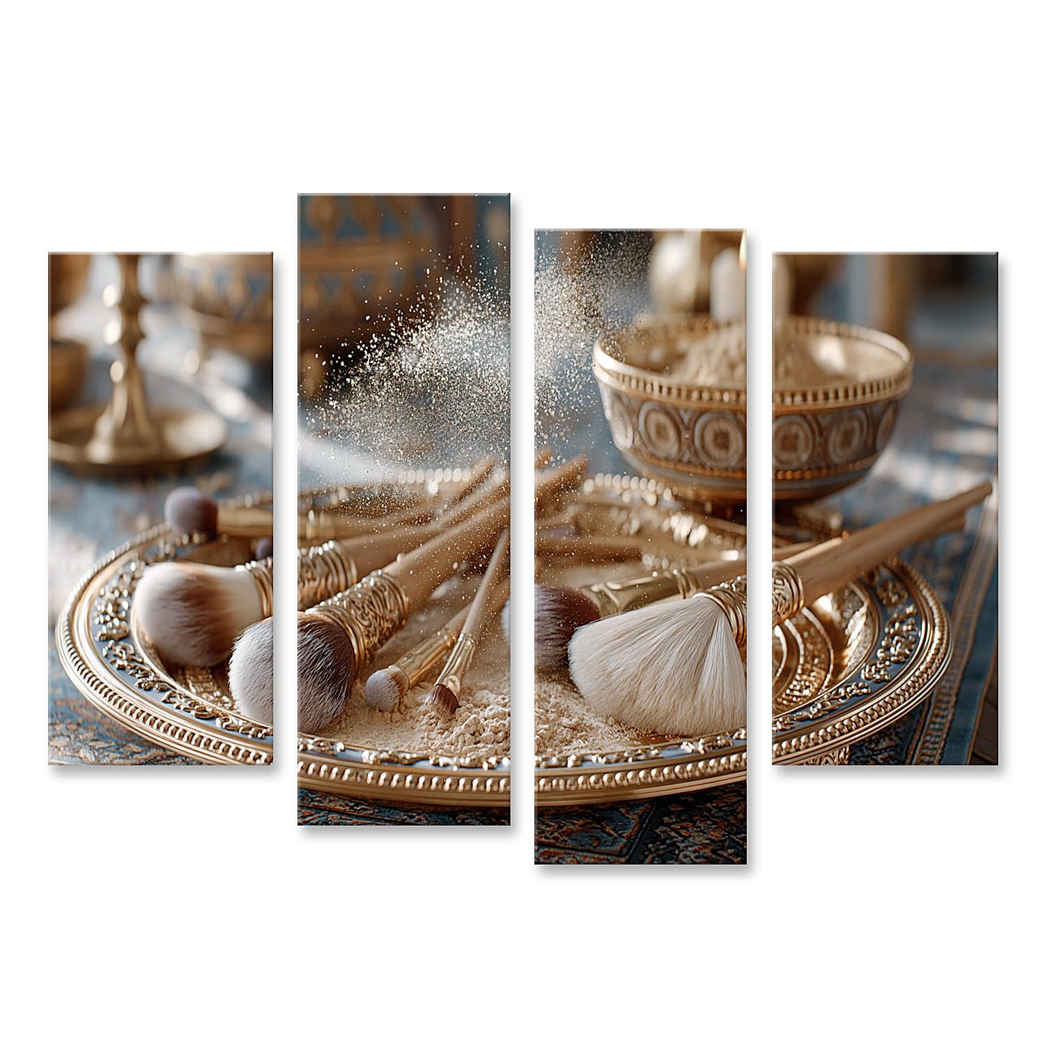 islandburner Tableau sur Toile Pinceau Maquillage Luxe Art Art Salon Parfait pour les Amateurs de Beauté - 4 Pièces