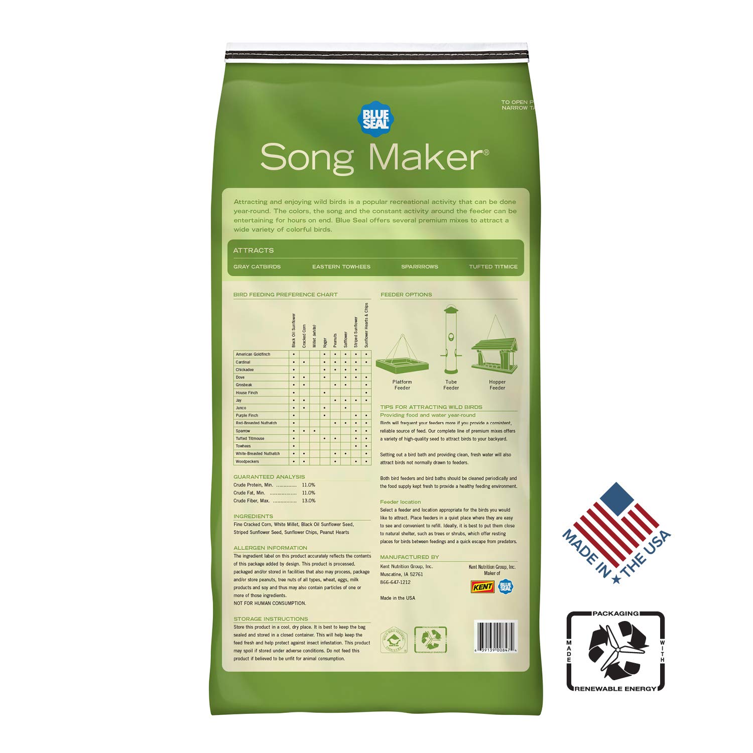 Blue Seal Song Maker Wild Bird Seed | Nutritious Blend, No Fillers, Attracts a Variety of Birds | 8 Pound Bag
