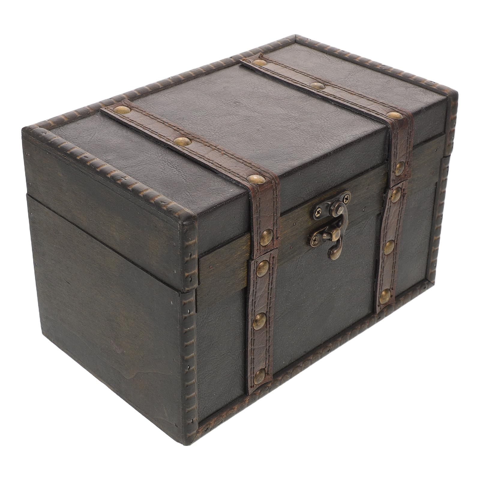 ANVLOJRIH Vintage Wooden Jewelry Storage Box with Lid, Keepsake Treasure Chest for Rings and Trinkets, Decorative Gray Retro Wood Organizer for Home and Use