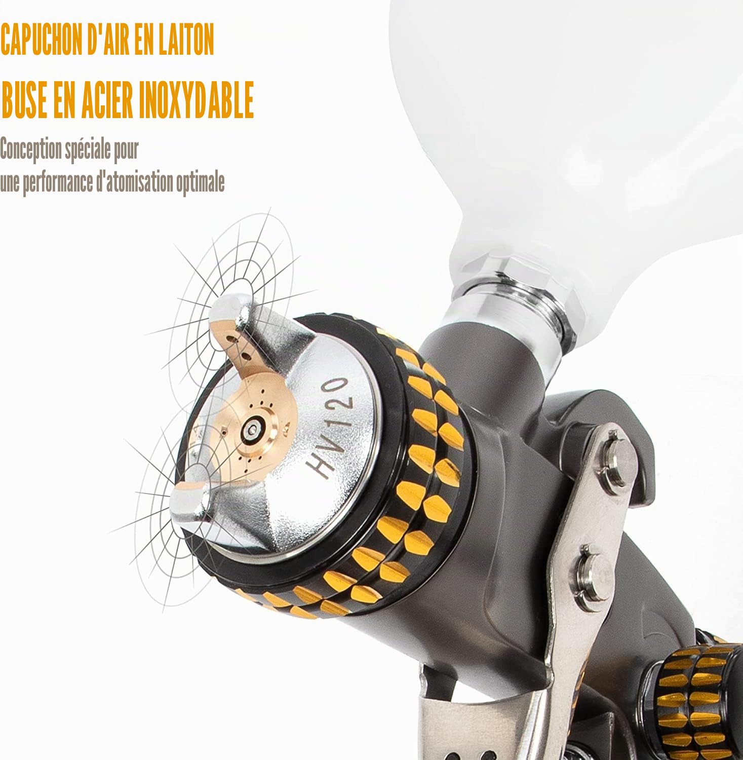 BEETRO Pistolet à air HVLP, 600ml Capacité 14.5CFM 30-43psi Buses 1.4mm/1.8mm avec Adaptateur Type 2 Valve de Contrôle d'Air et Filtre Pulvérisateur Professionnel à Alimentation par Gravité Automobile