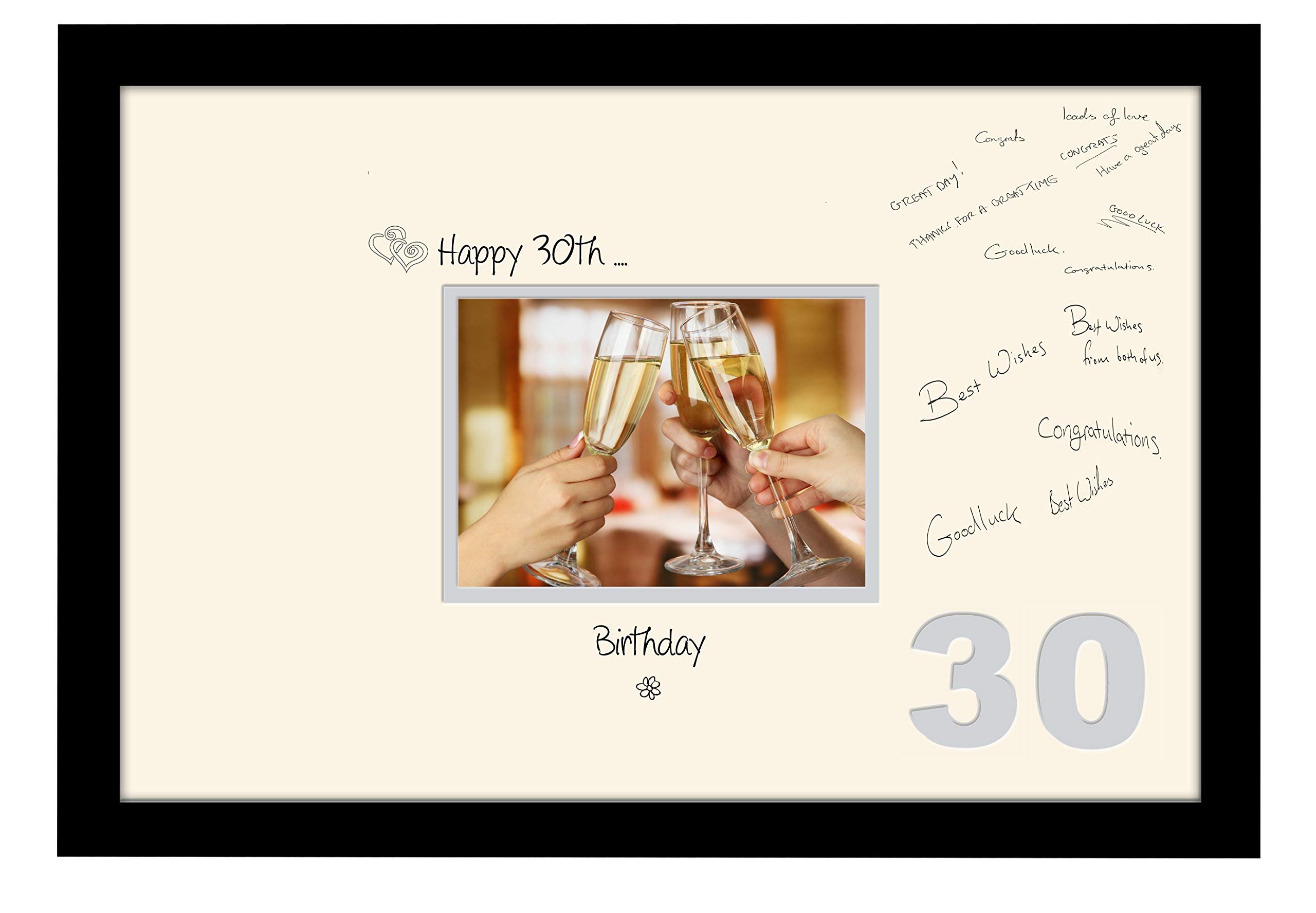 Photos In A Word Black Finish Frame Cream Mount Grey Inside 30Th Birthday Signing Guest Photo Frame Gift 7X5 Photo 664D (Black Finish Frame Cream Mount Grey Inside)